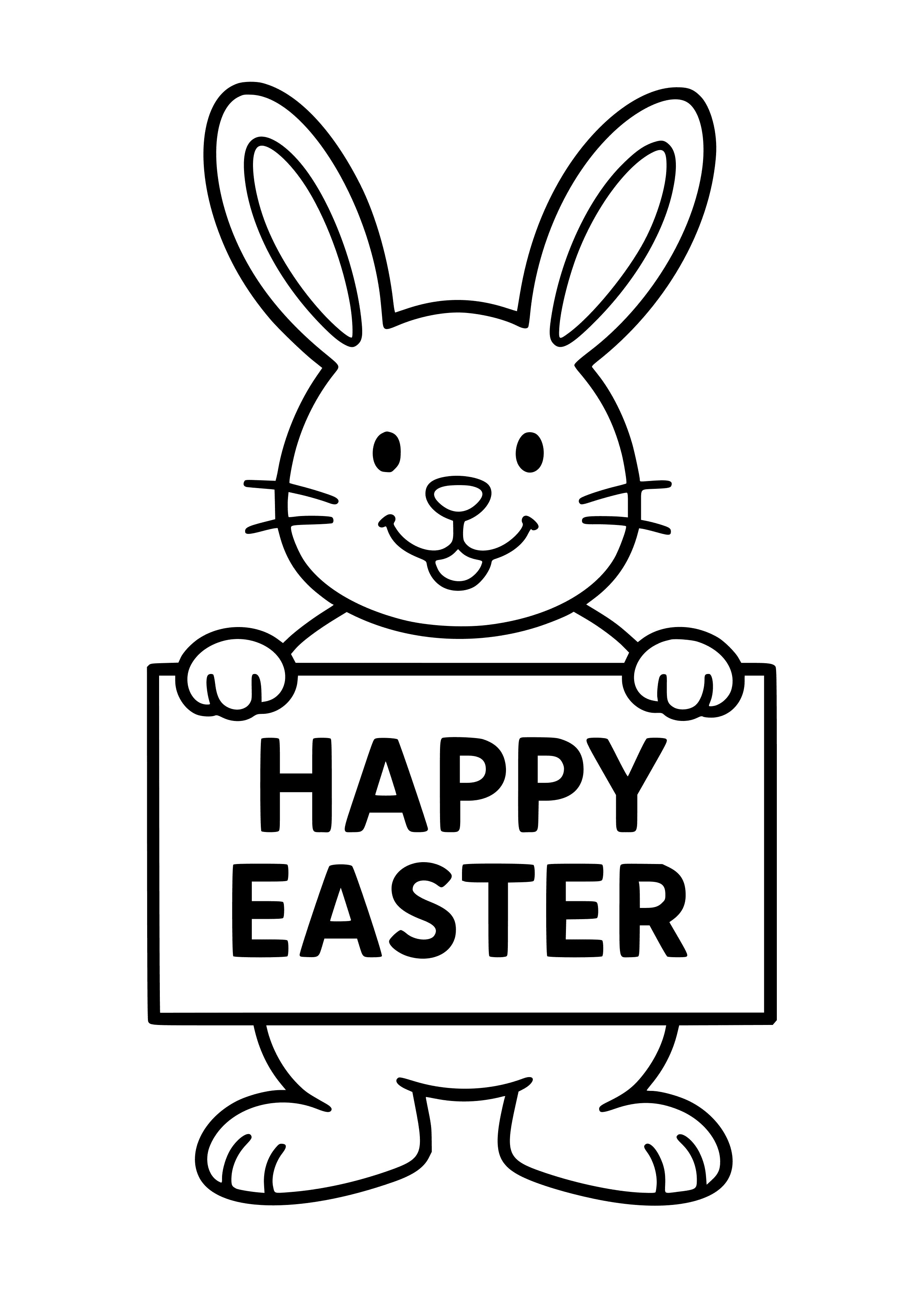 Bunny Holding a Sign That Says 'happy Easter' Coloring Page
