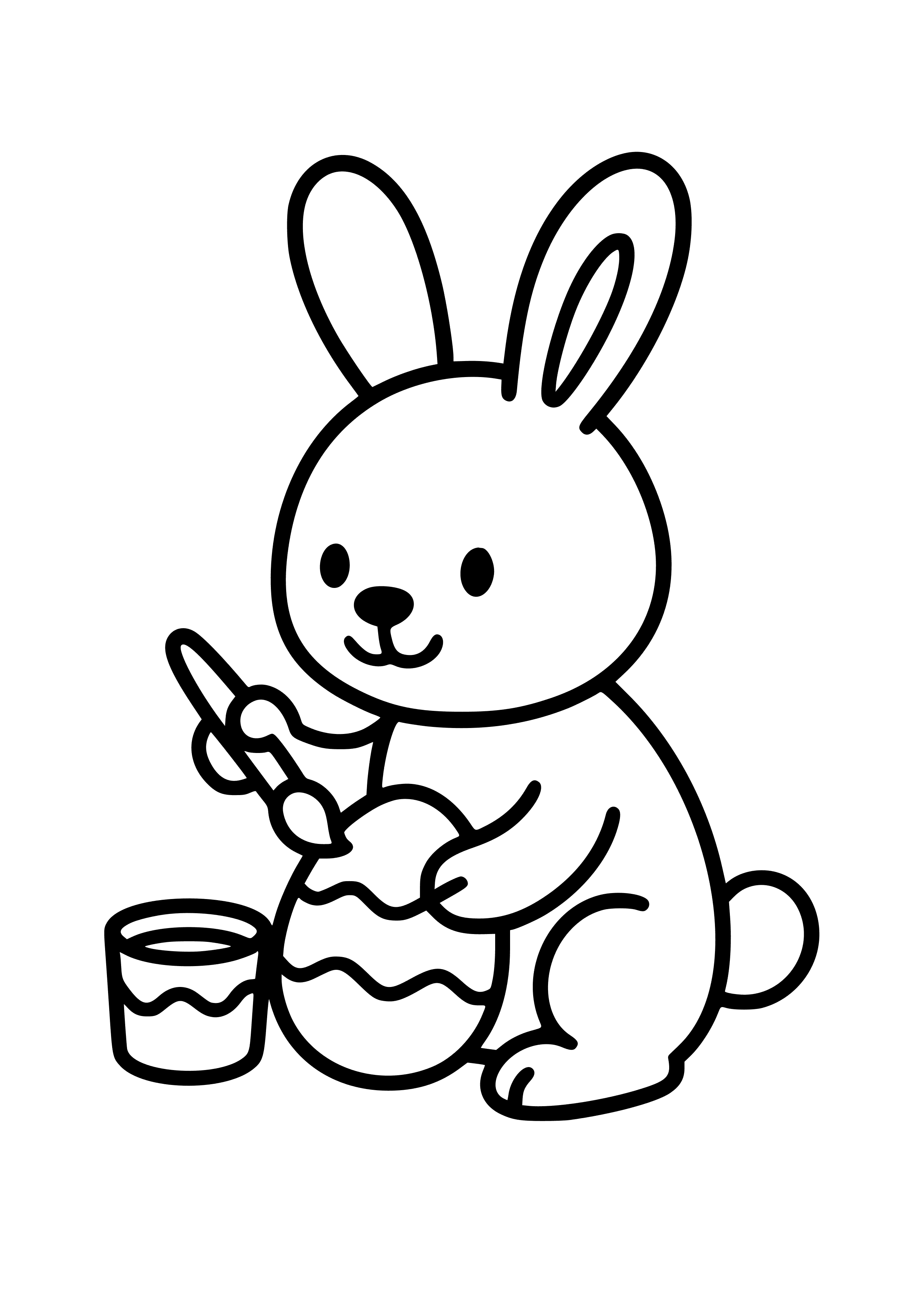Bunny Painting Easter Eggs Coloring Page