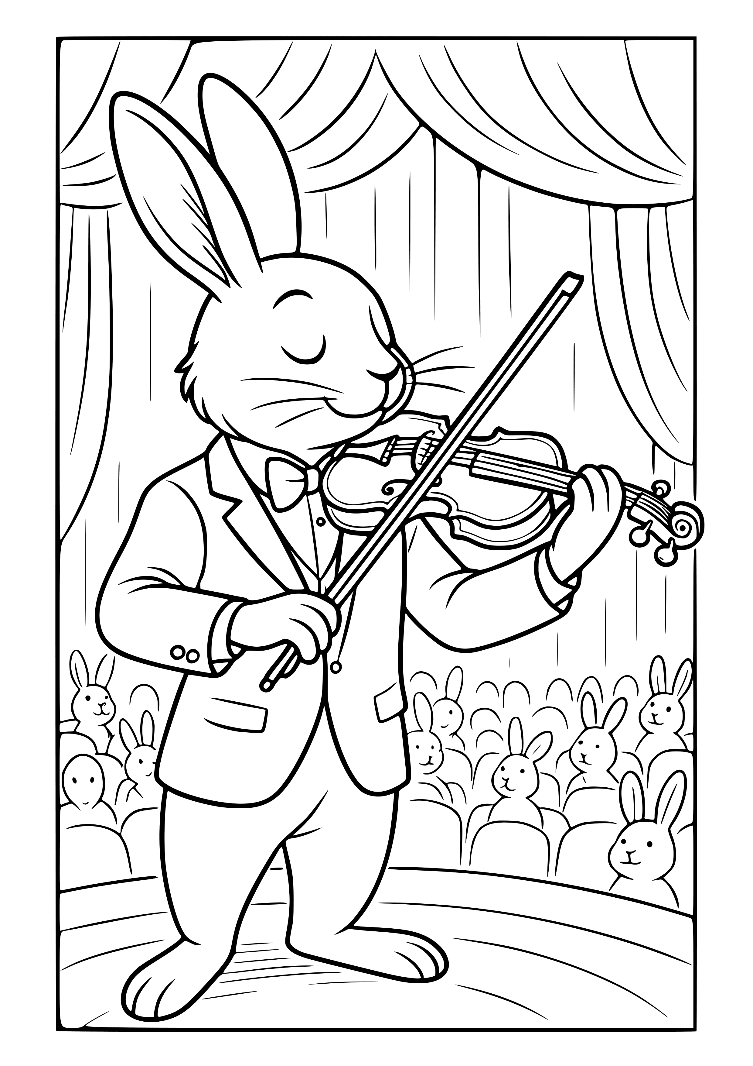 Bunny Playing Violin in a Concert Coloring Page