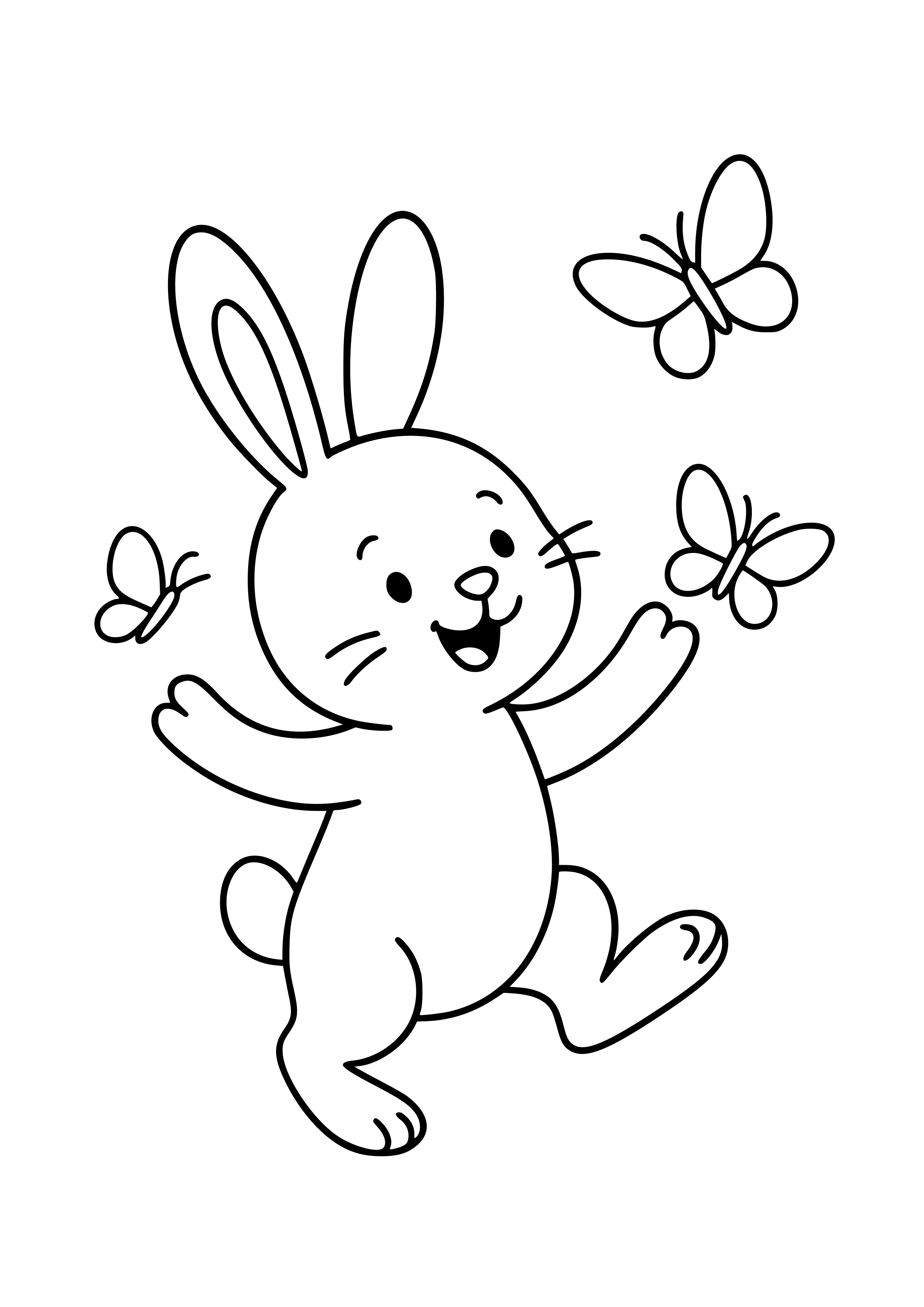 Bunny Playing with Butterflies Coloring Page