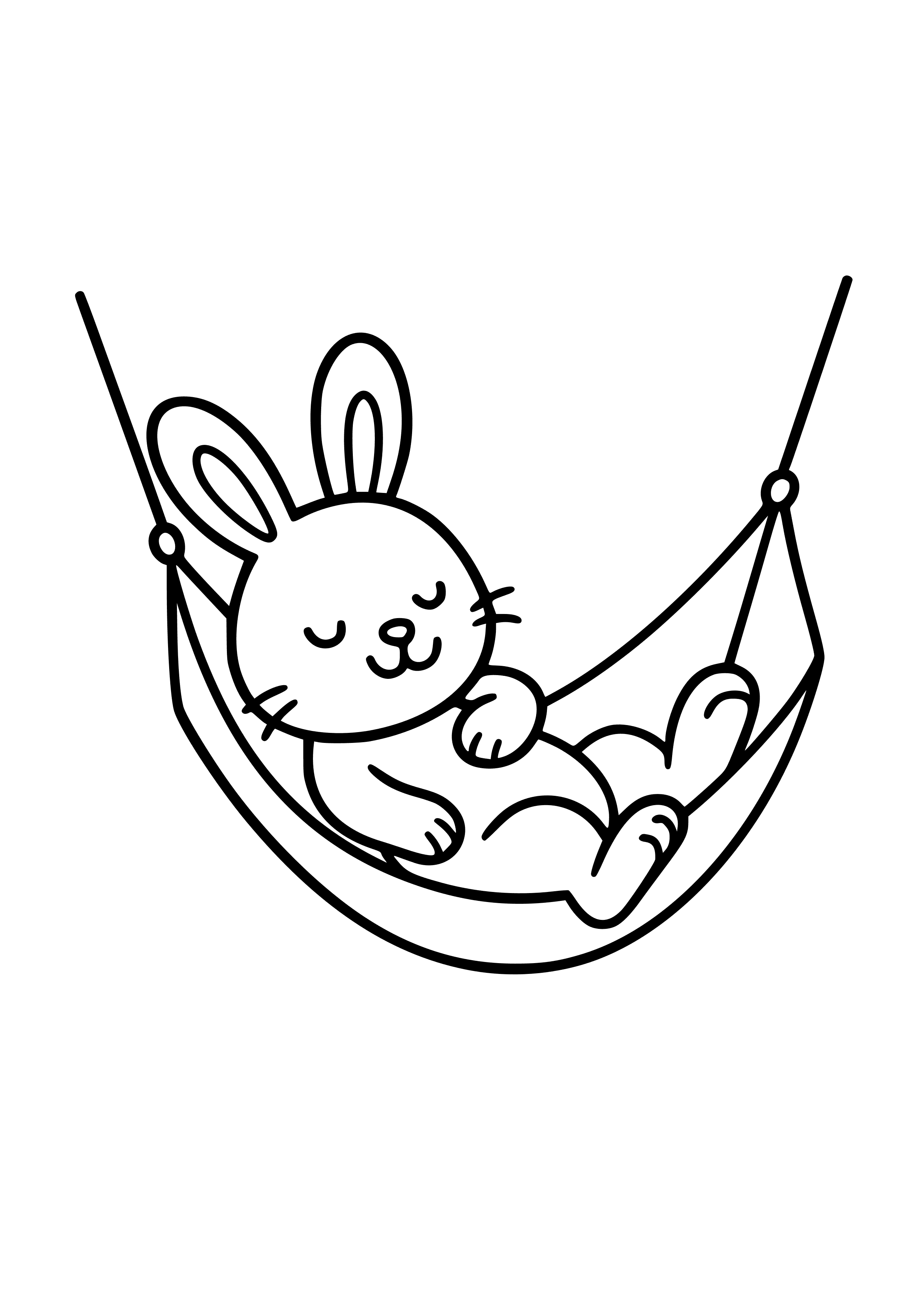 Bunny Relaxing in a Hammock Coloring Page