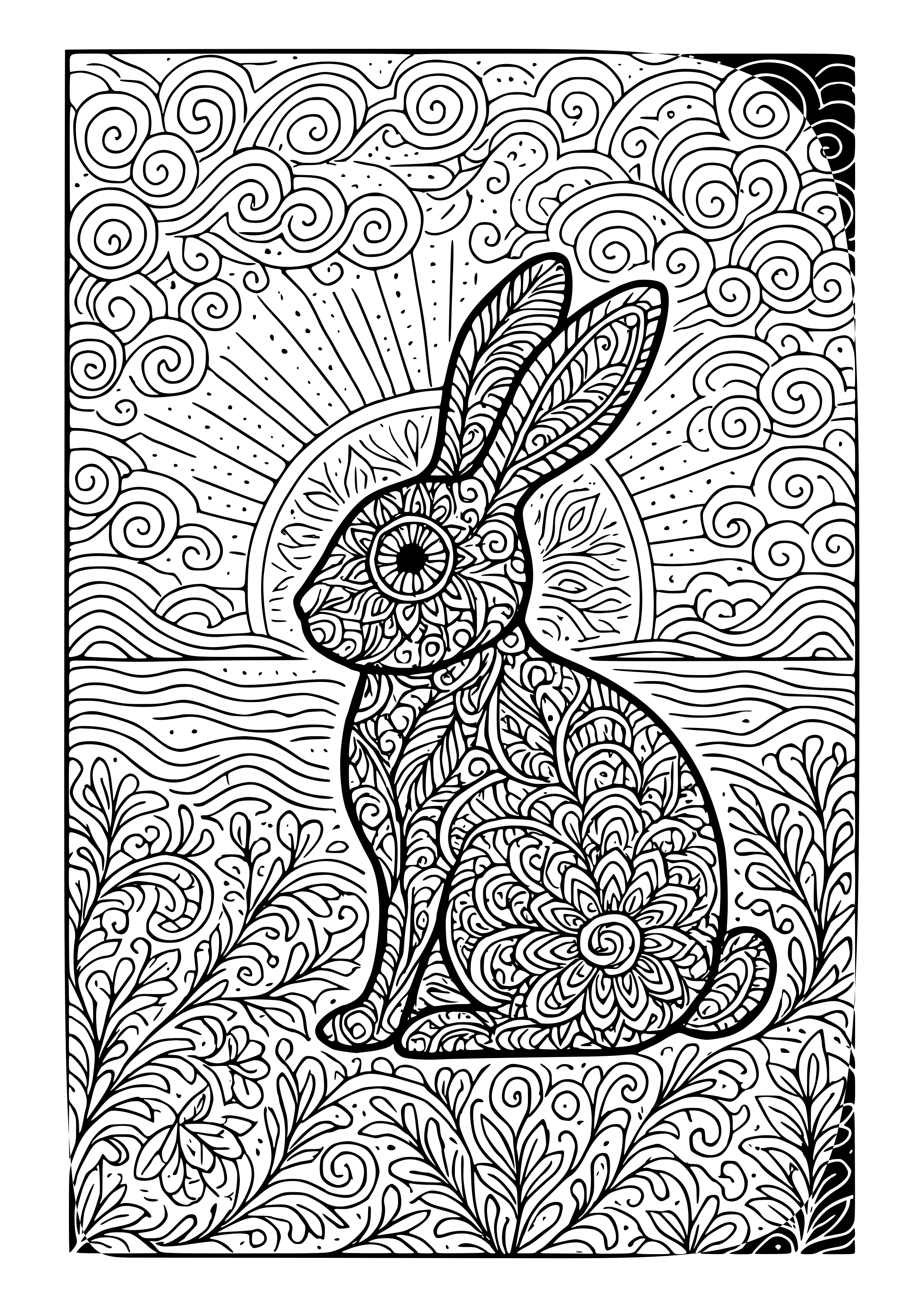 Bunny Silhouette Against Sunset Coloring Page