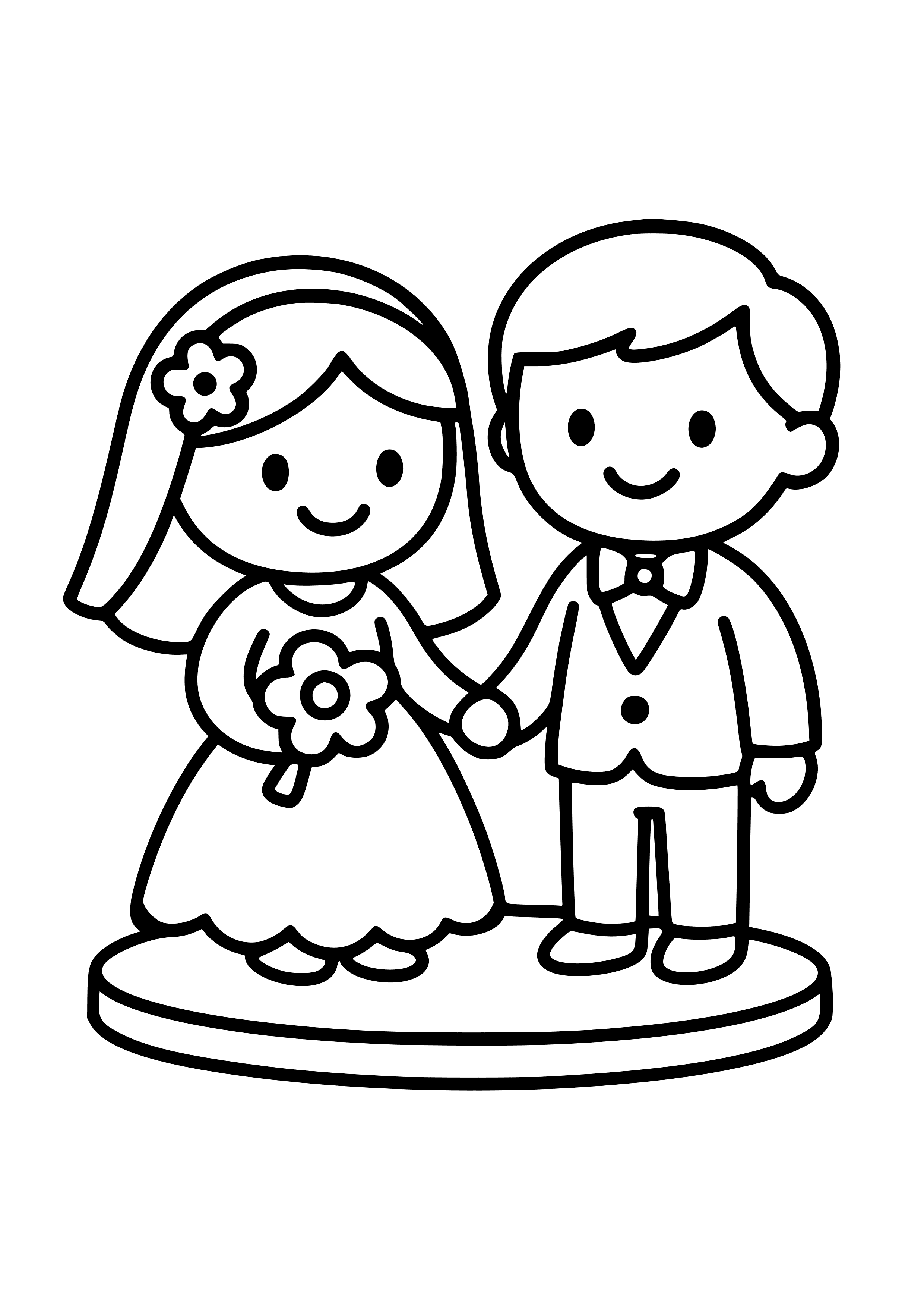 Cake Topper Featuring a Bride and Groom Coloring Page