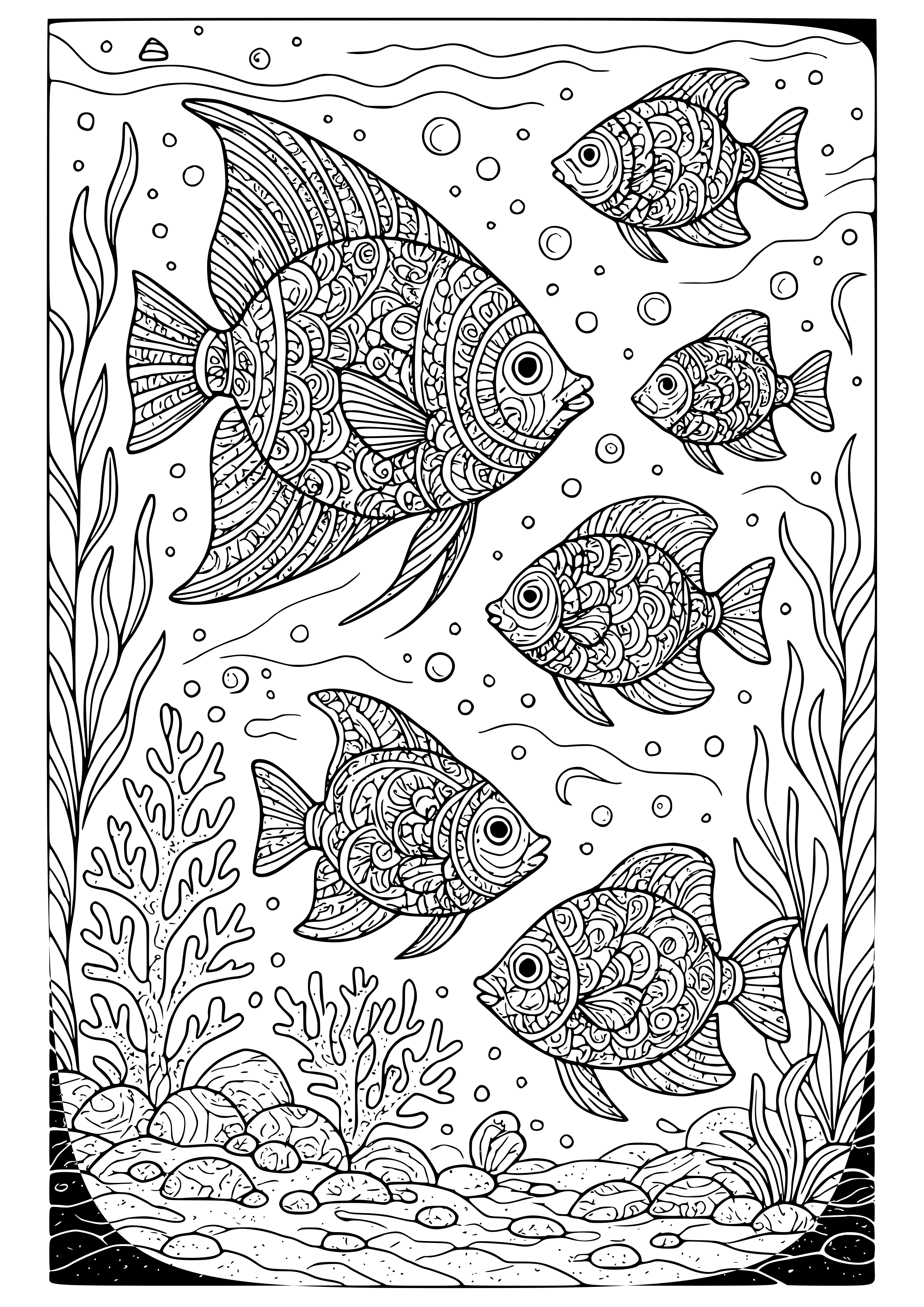 Captivating Underwater Scene with Fish Coloring Page