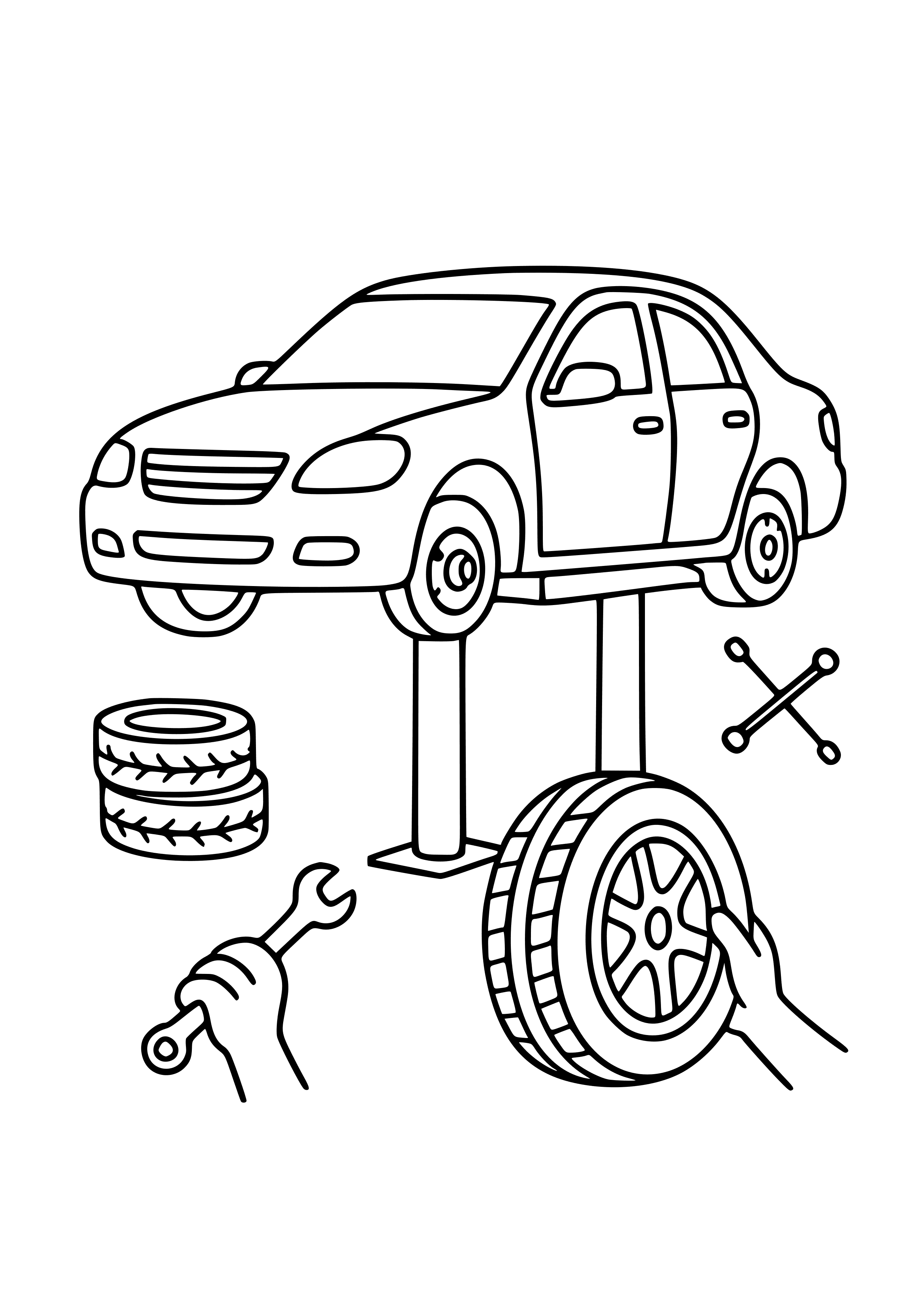 Car Getting New Tires Coloring Page