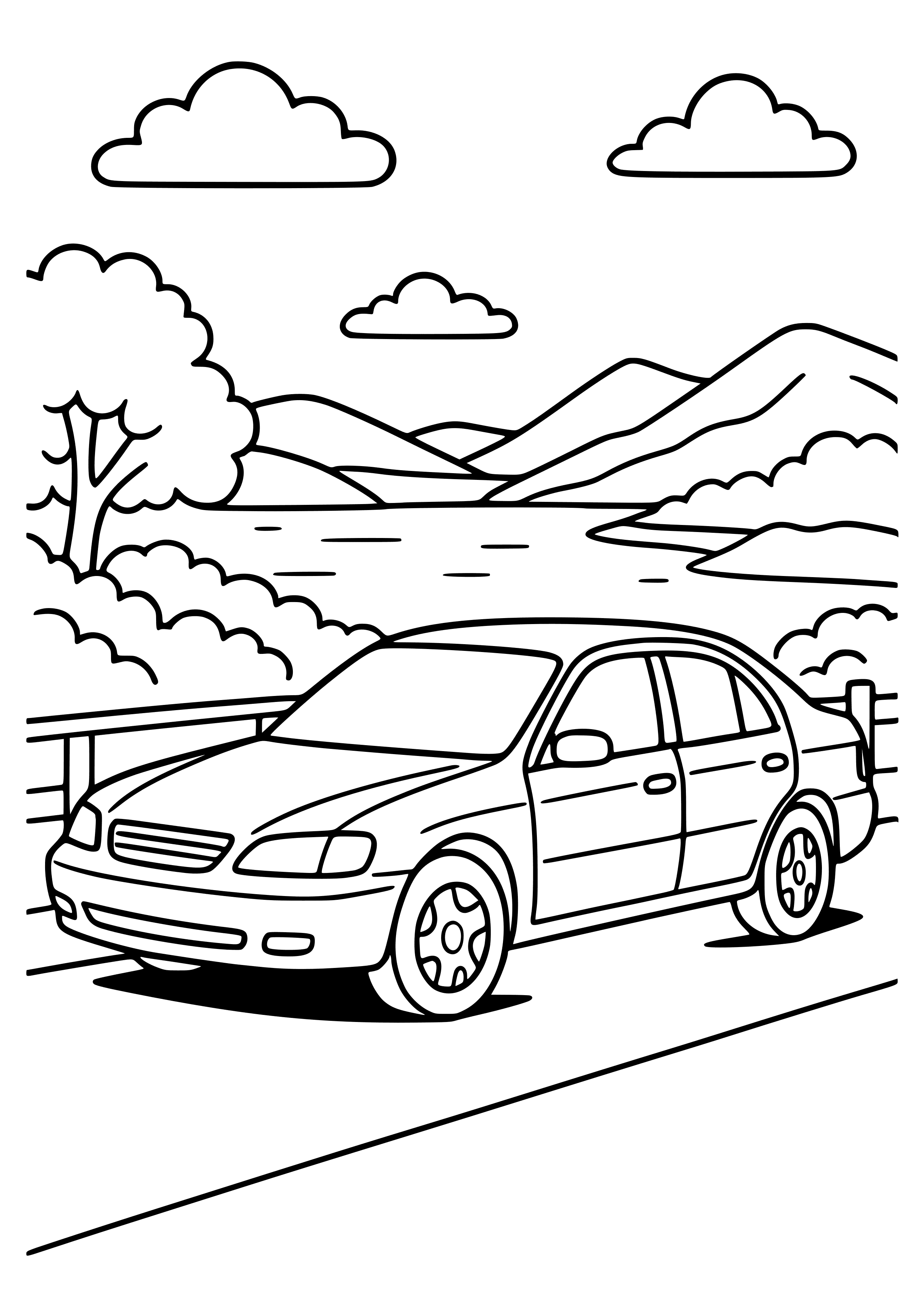 Car Parked at a Scenic Overlook Coloring Page