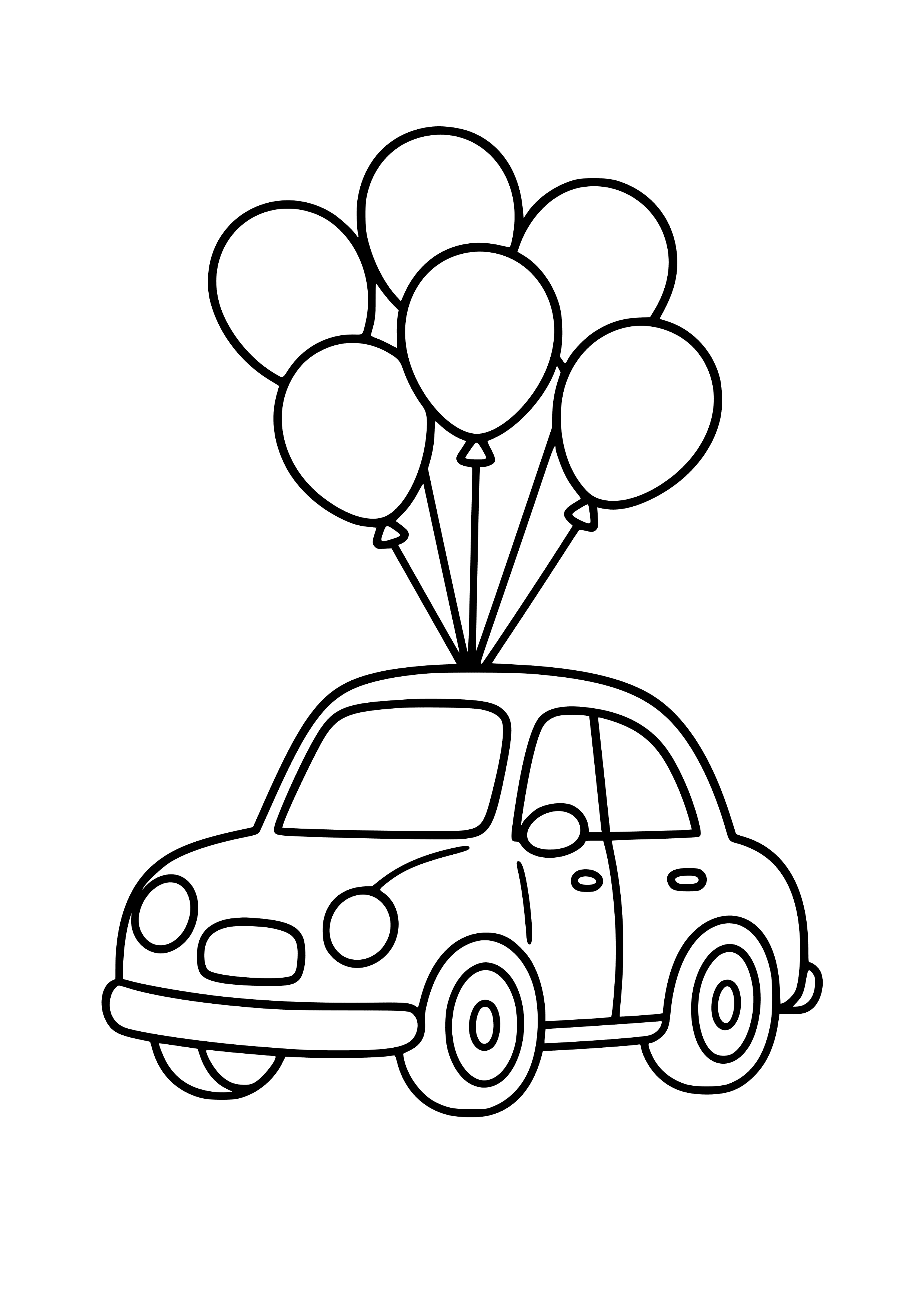Car with Balloons Tied to It Coloring Page