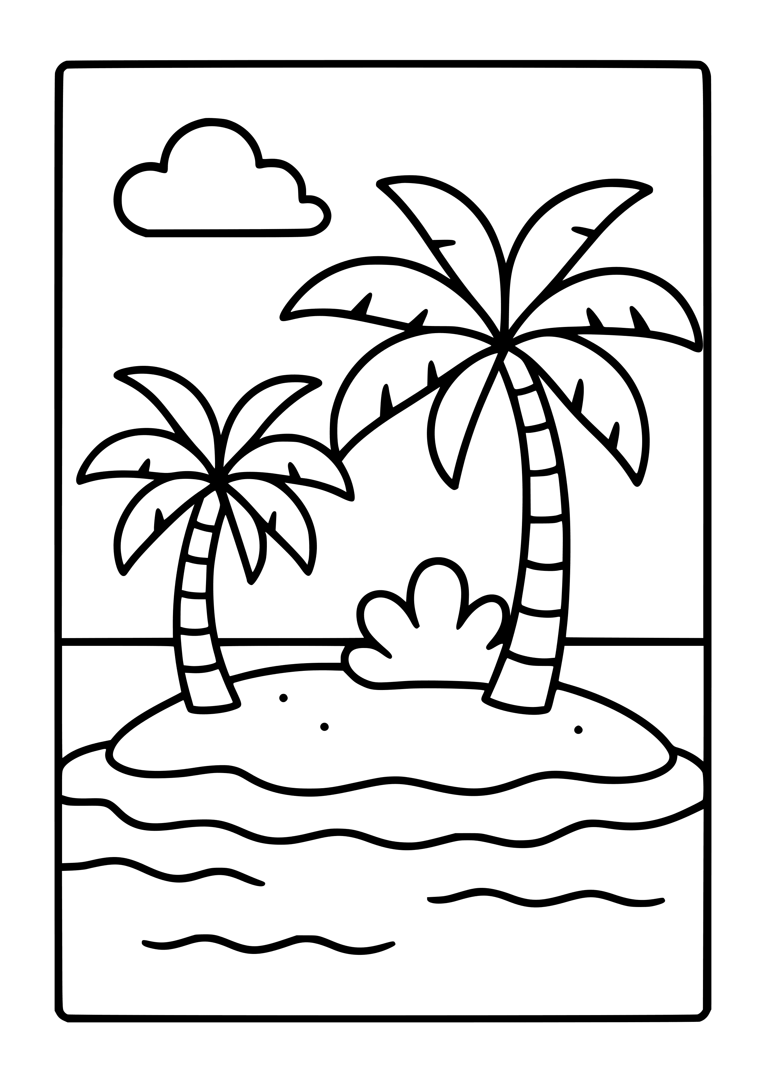 Caribbean Island with Palm Trees and Beach Coloring Page