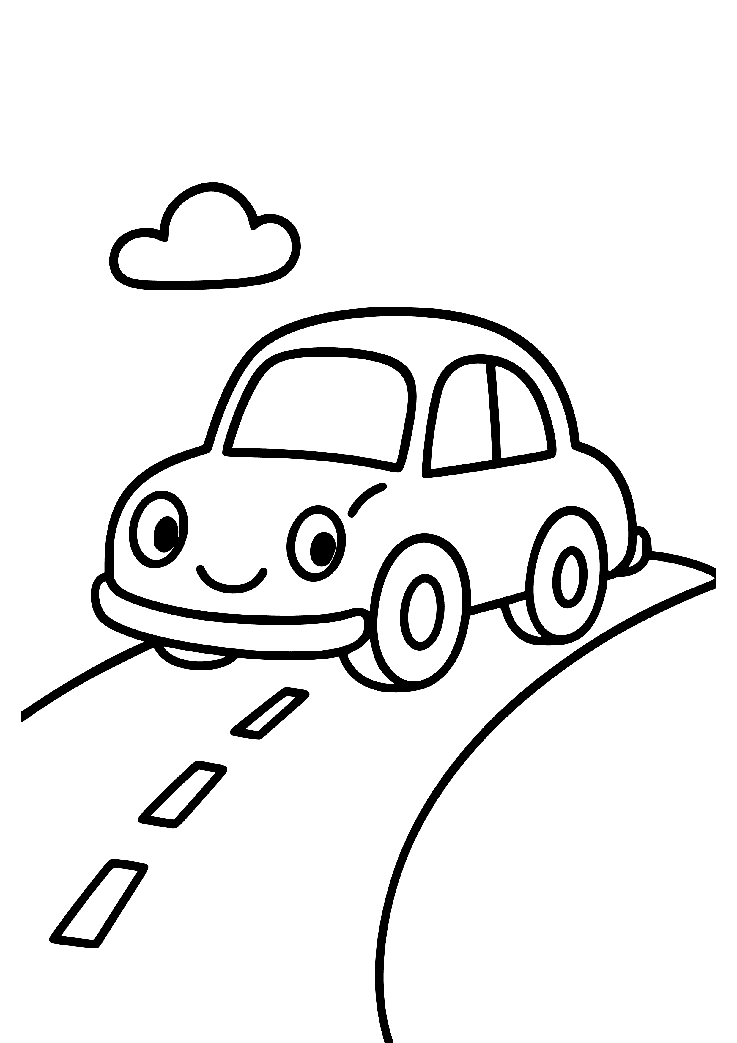 Cartoon Car Driving Down a Road Coloring Page