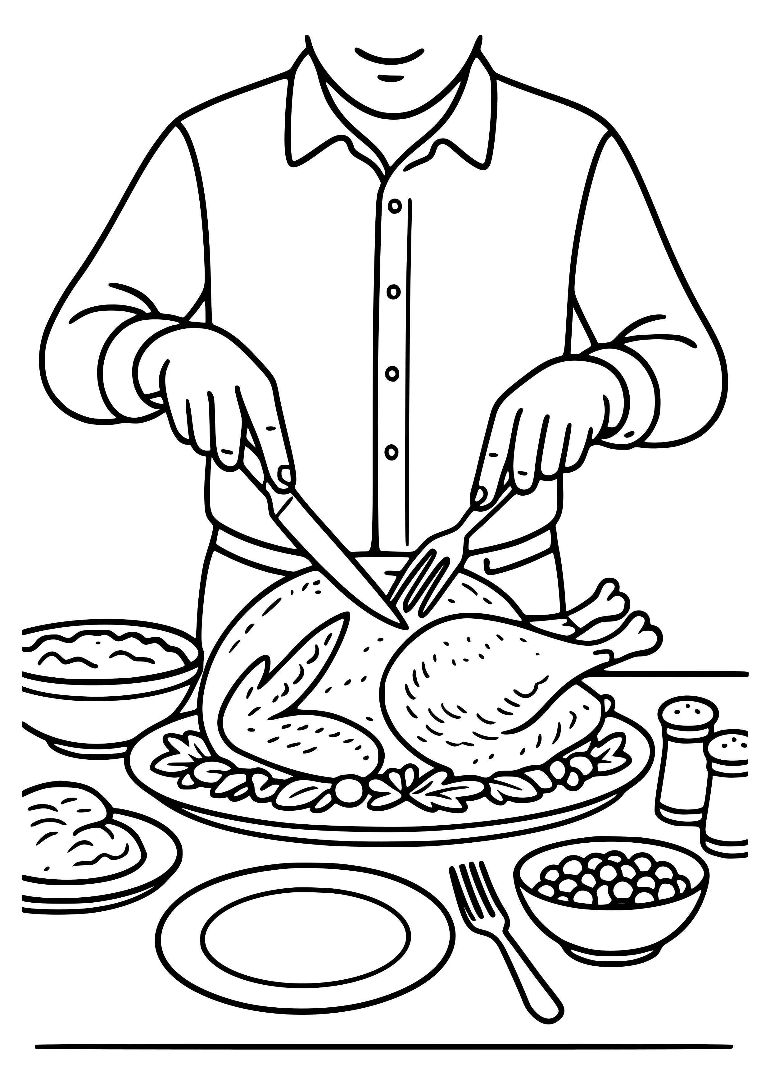 Carving a Turkey at the Table Coloring Page