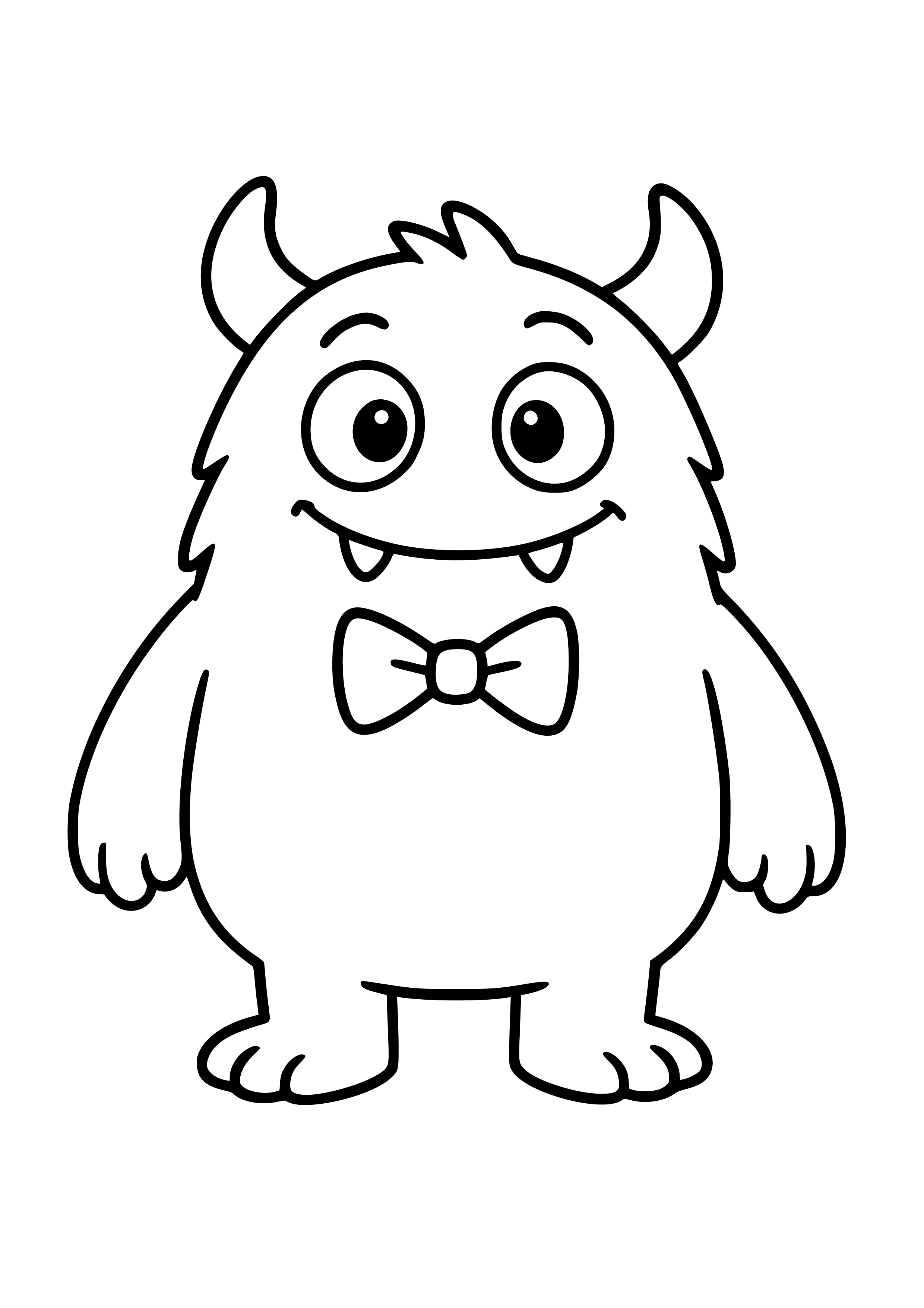 Charming Blue Monster with a Bow Tie Coloring Page