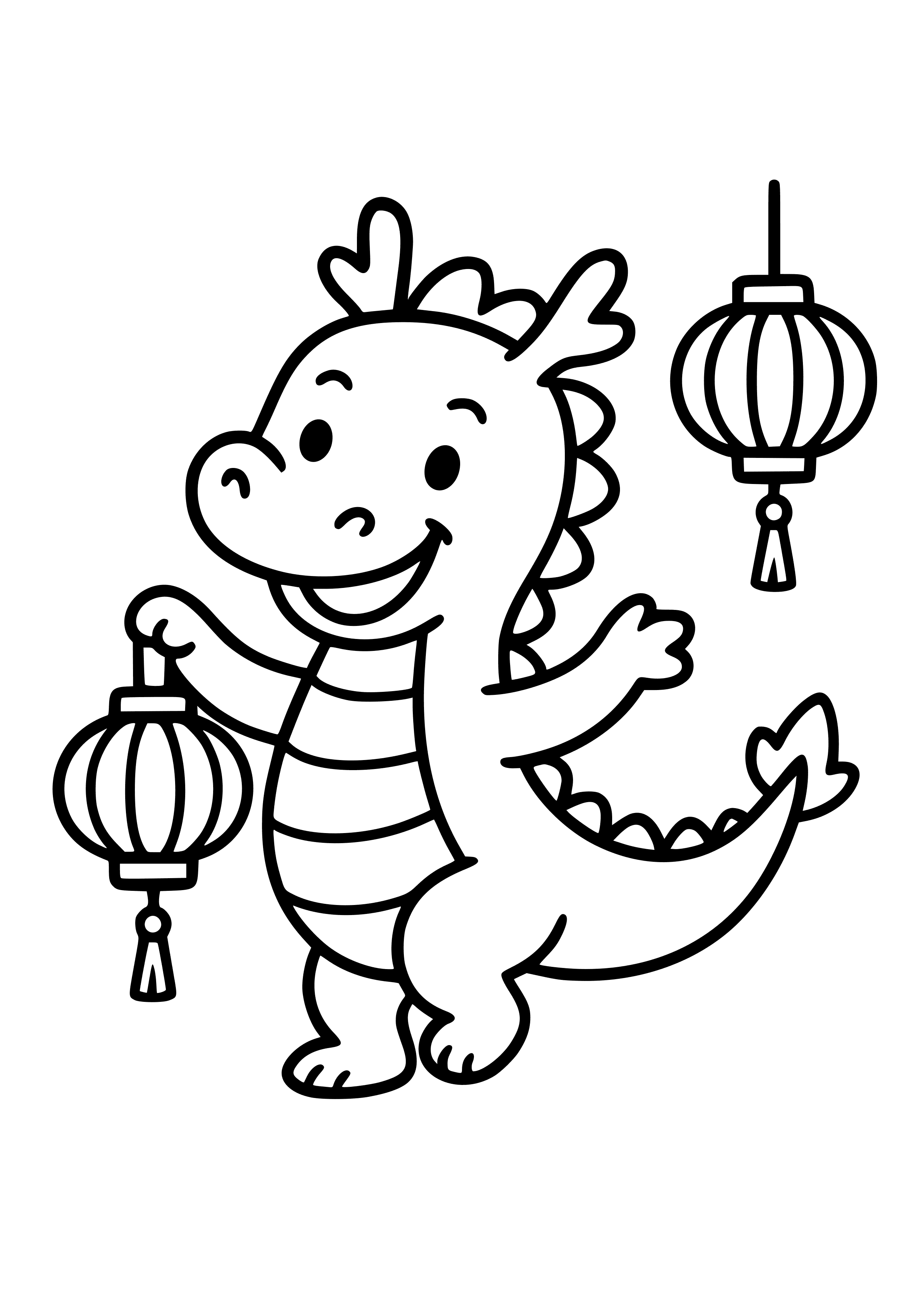 Charming Dragon Dancing with Lanterns Coloring Page