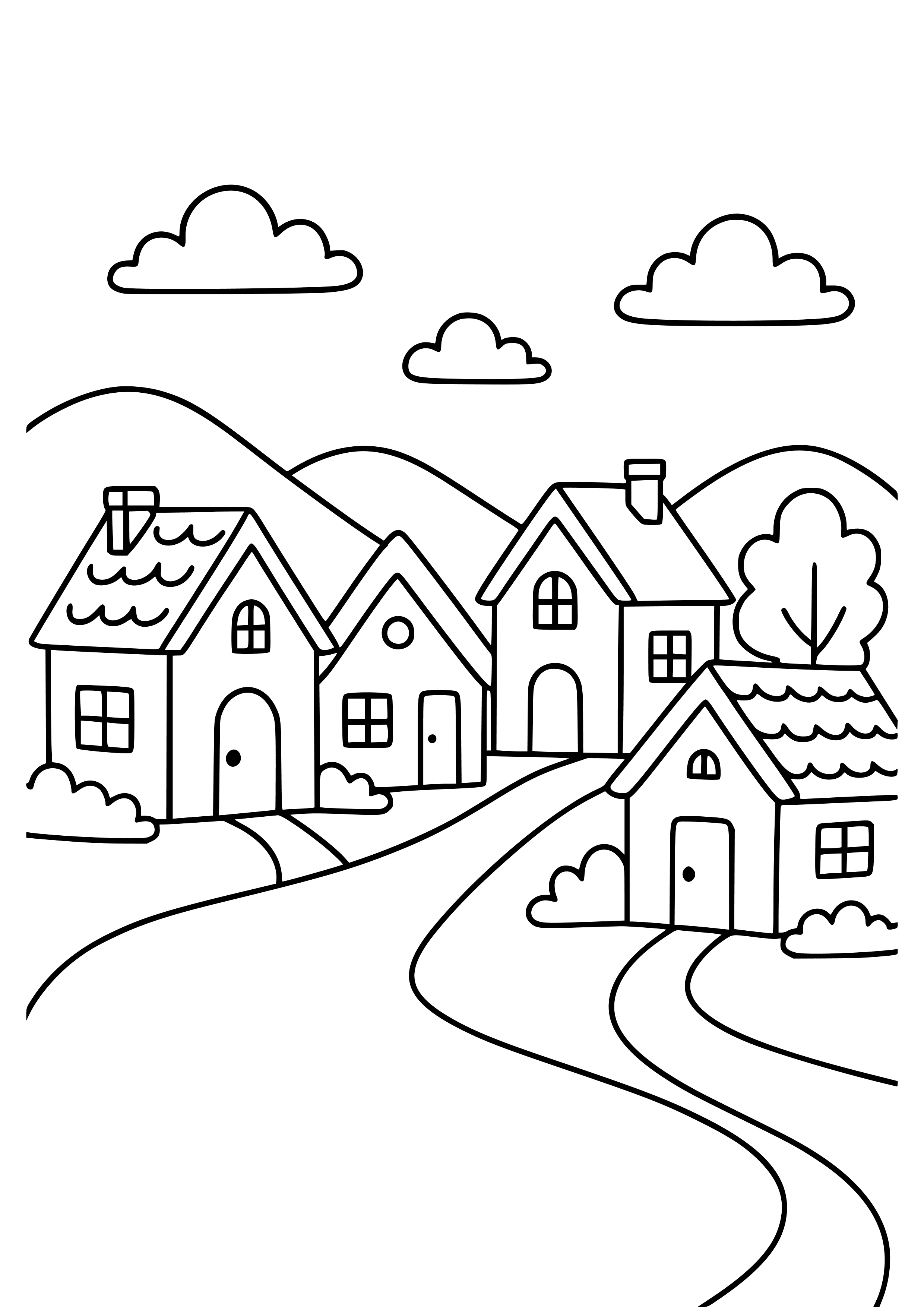 Charming Village with Quaint Houses Coloring Page