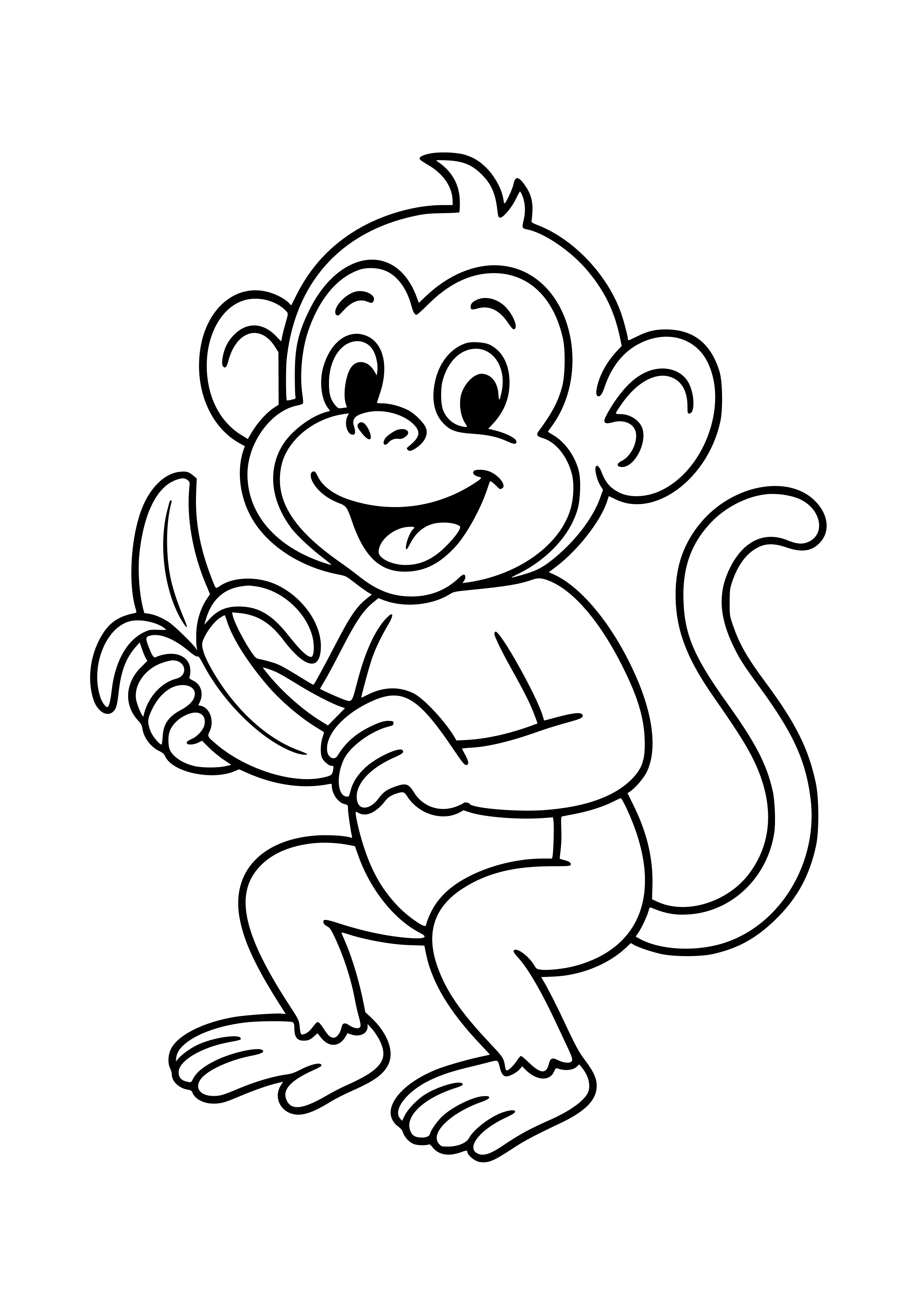 Cheeky Monkey Playing with a Banana Coloring Page