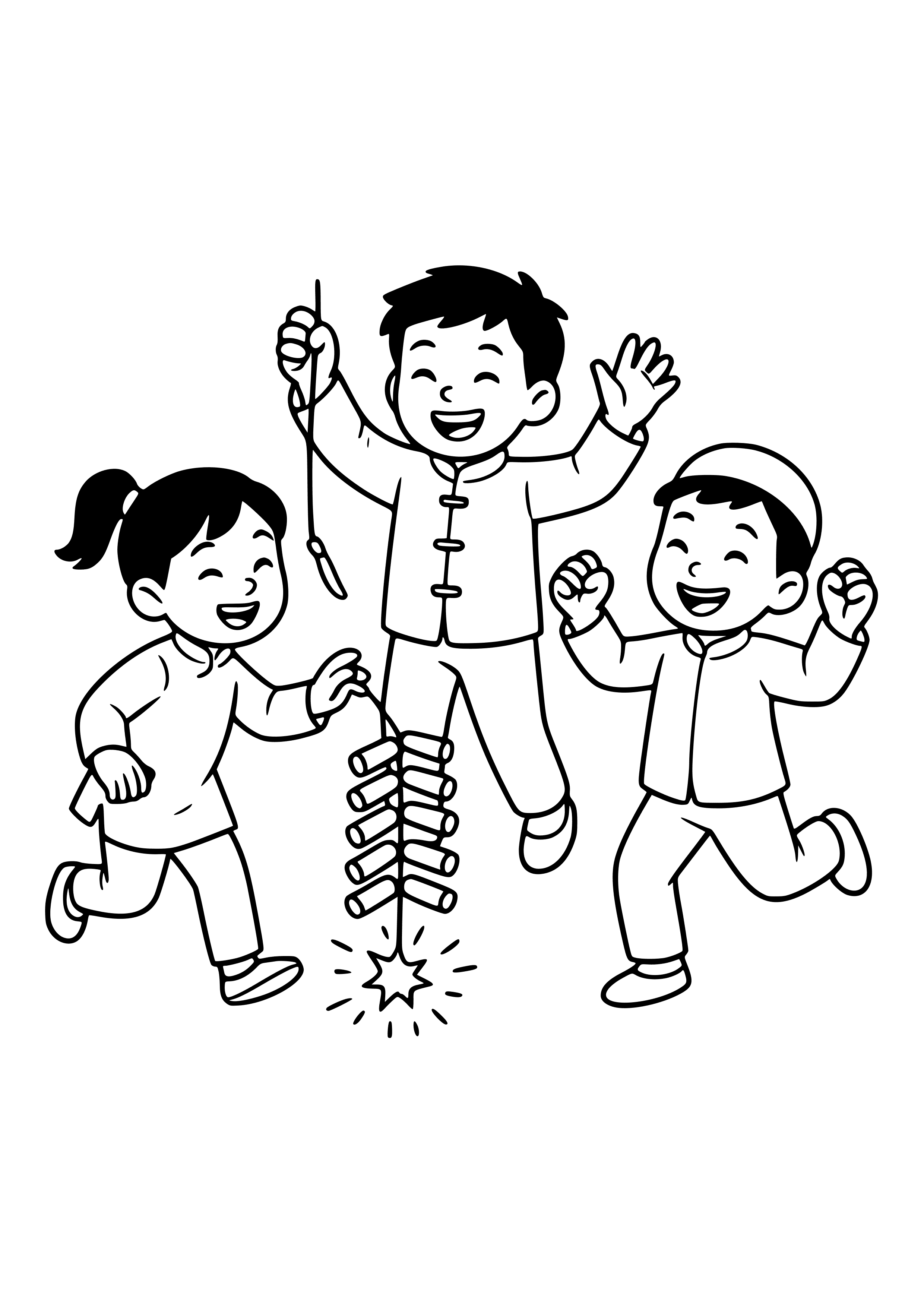 Cheerful Children Playing with Firecrackers Coloring Page
