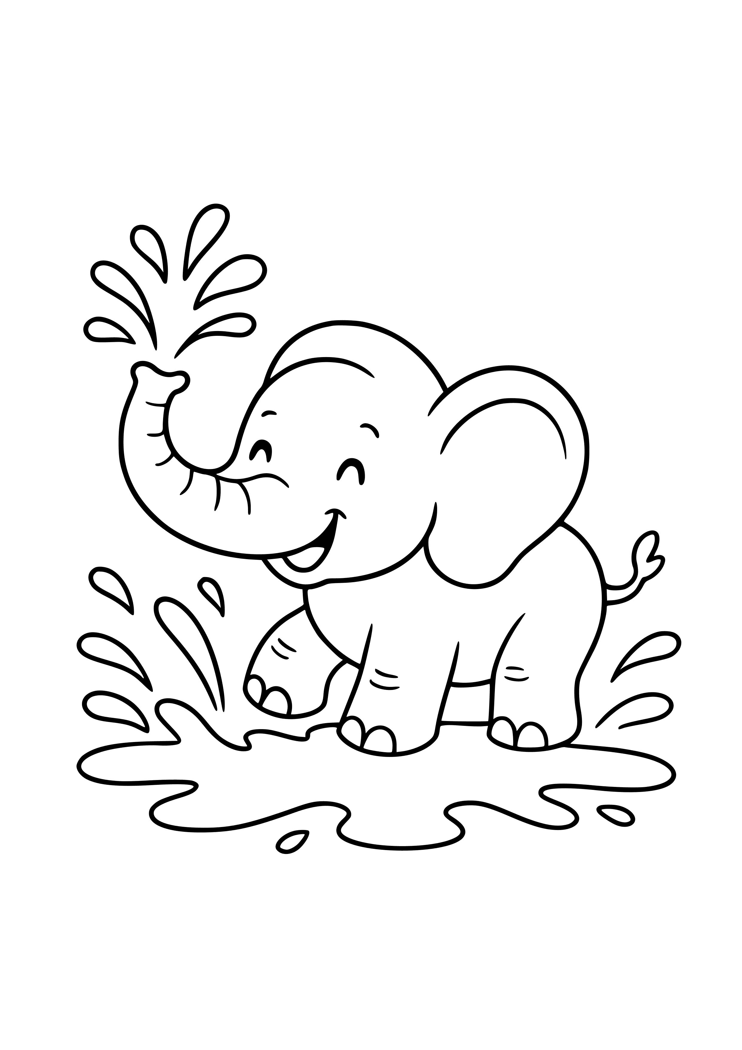 Cheerful Elephant Splashing Water Coloring Page
