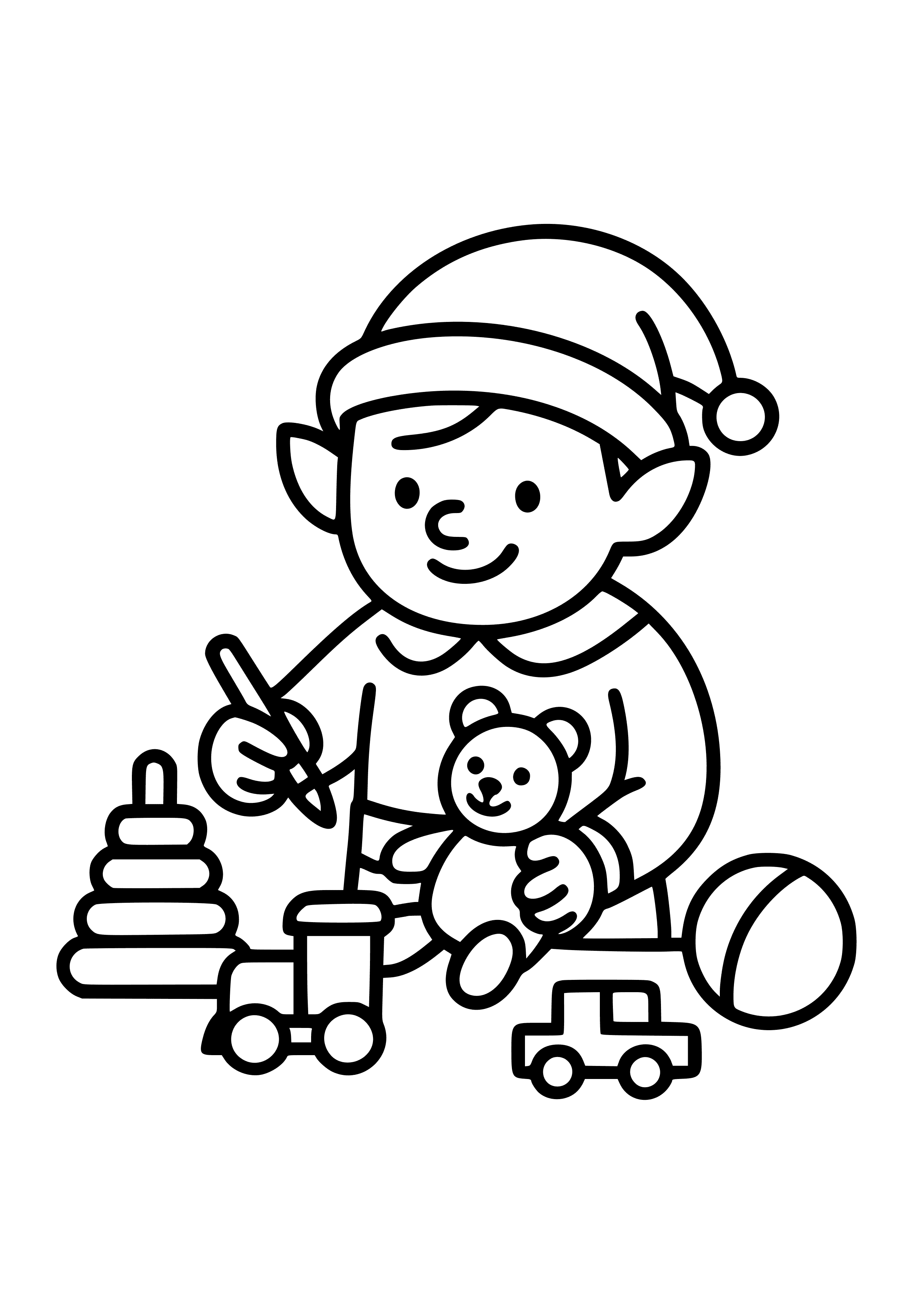 Cheerful Elf Making Toys Coloring Page