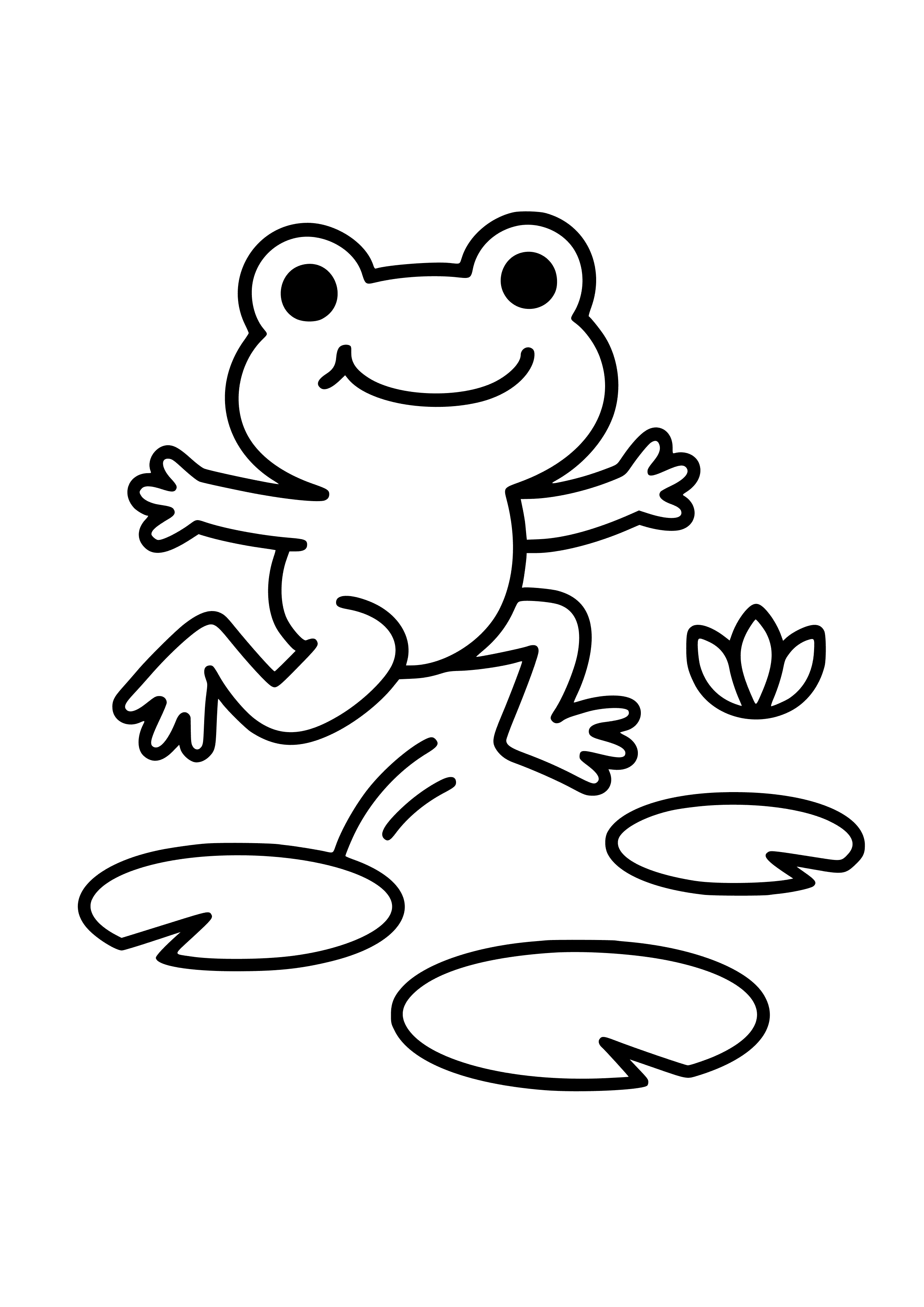 Cheerful Frog Jumping on Lily Pads Coloring Page