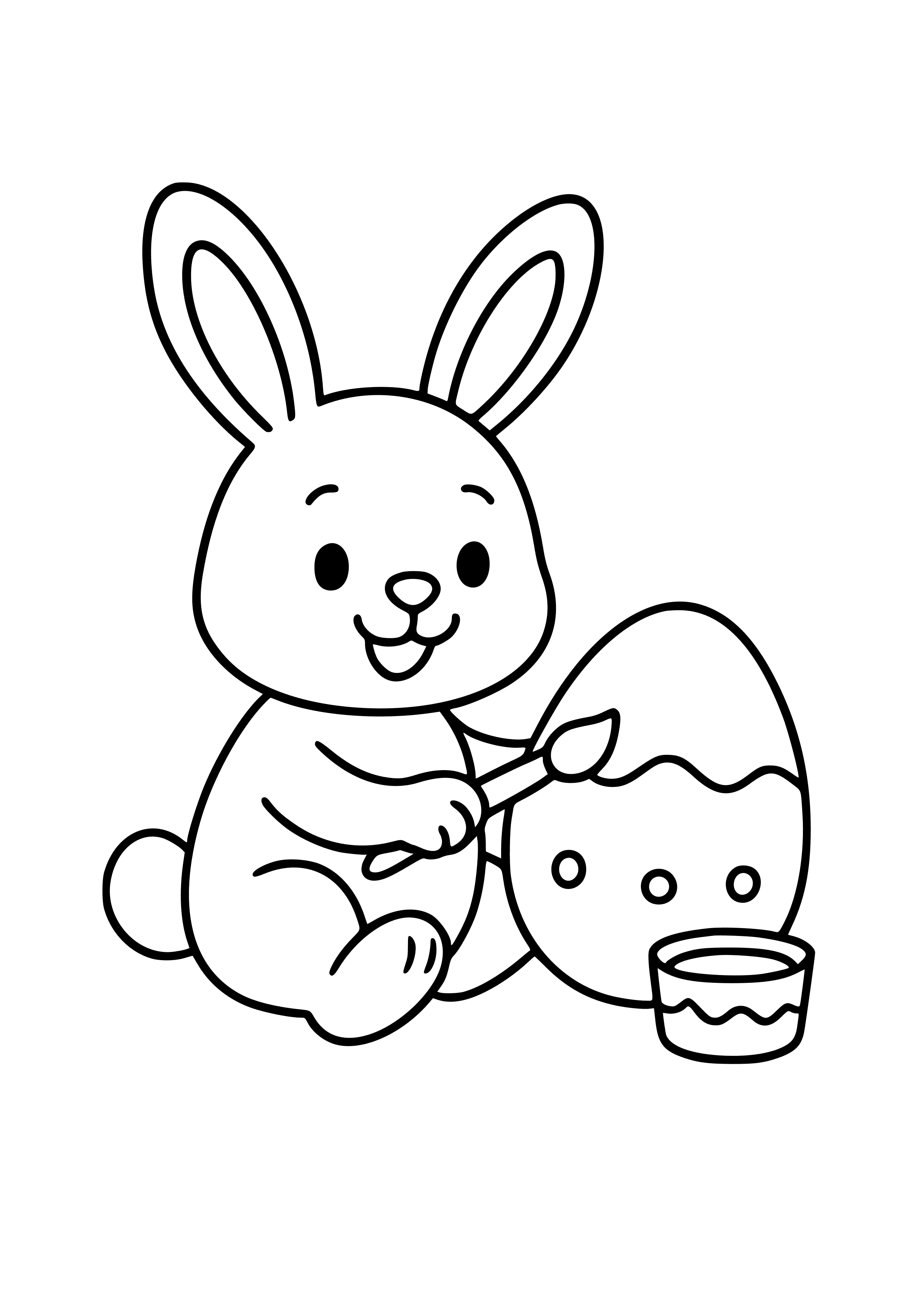 Cheerful Rabbit Painting Easter Eggs Coloring Page