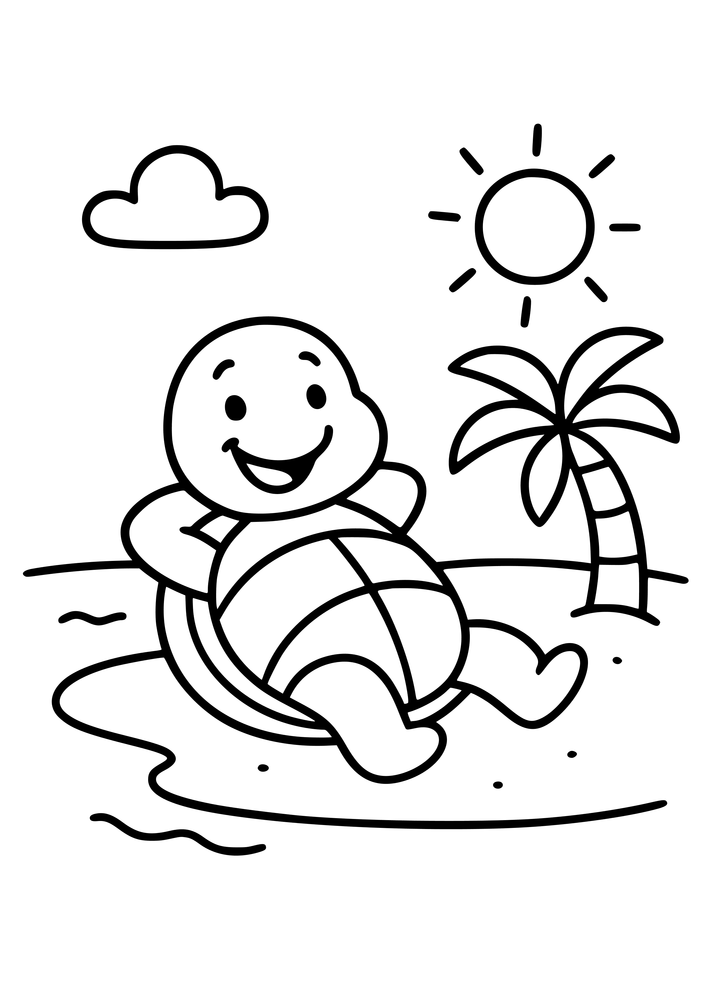 Cheerful Turtle Relaxing on a Beach Coloring Page