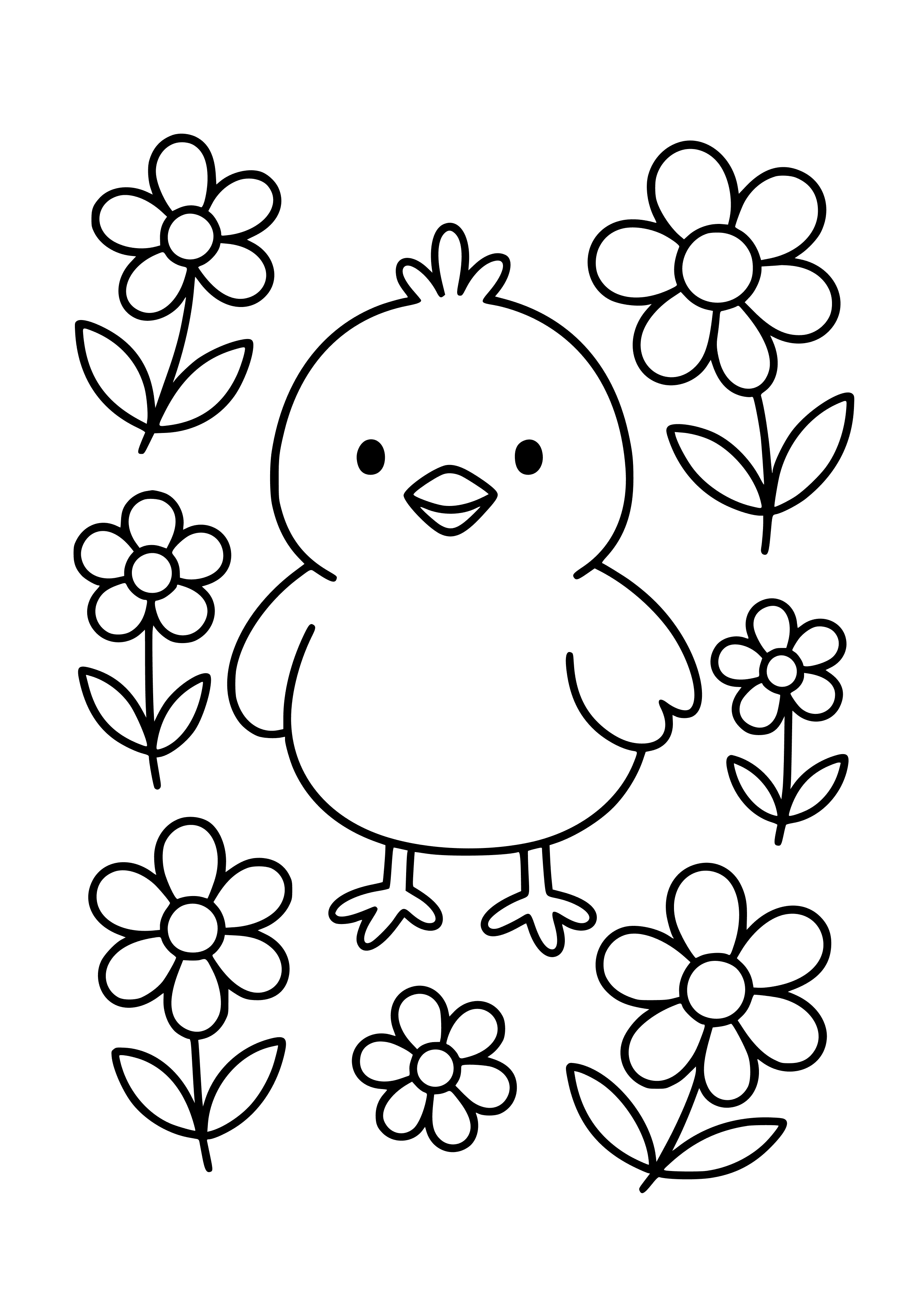 Chick Surrounded by Flowers Coloring Page