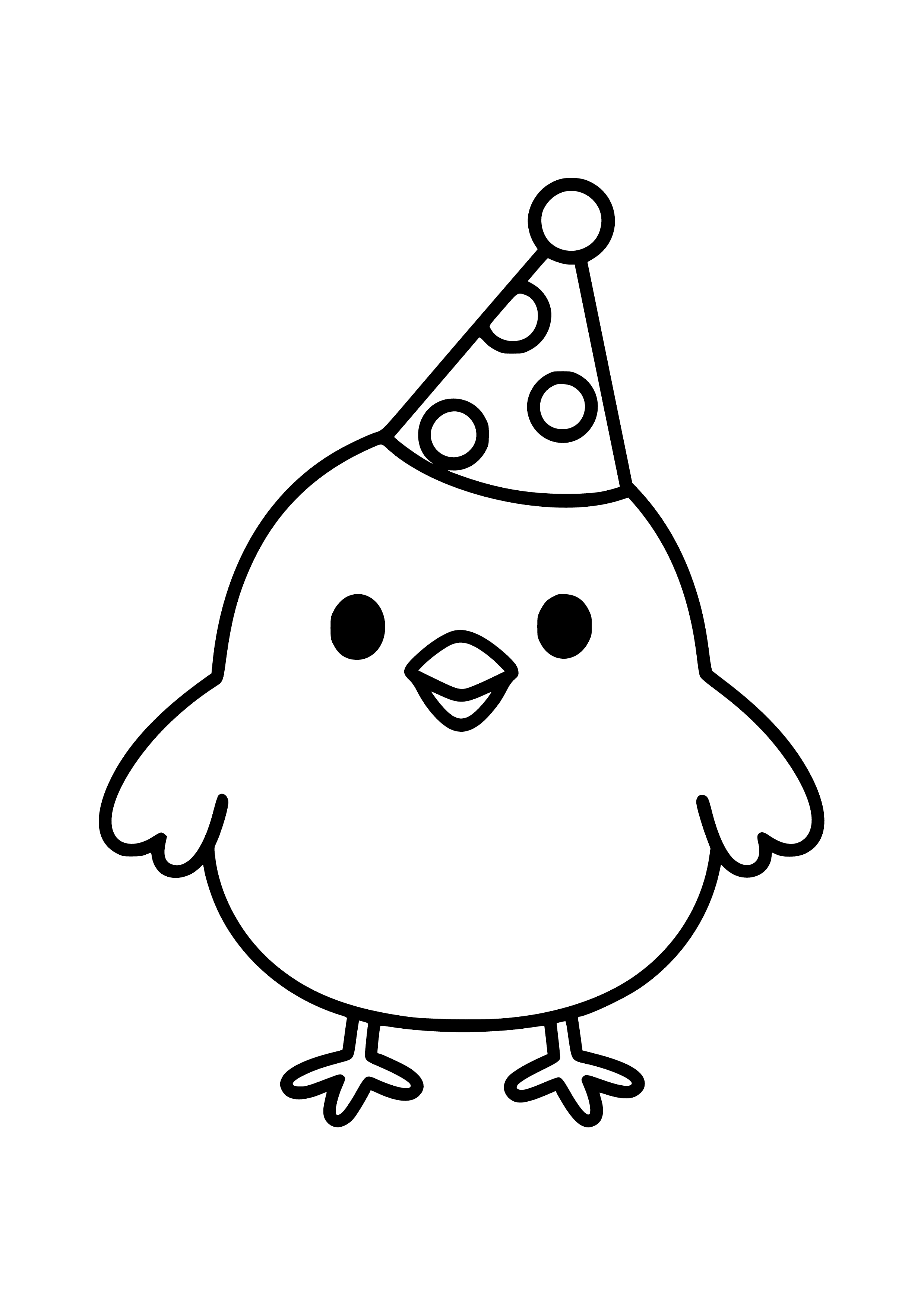 Chick Wearing a Party Hat Coloring Page