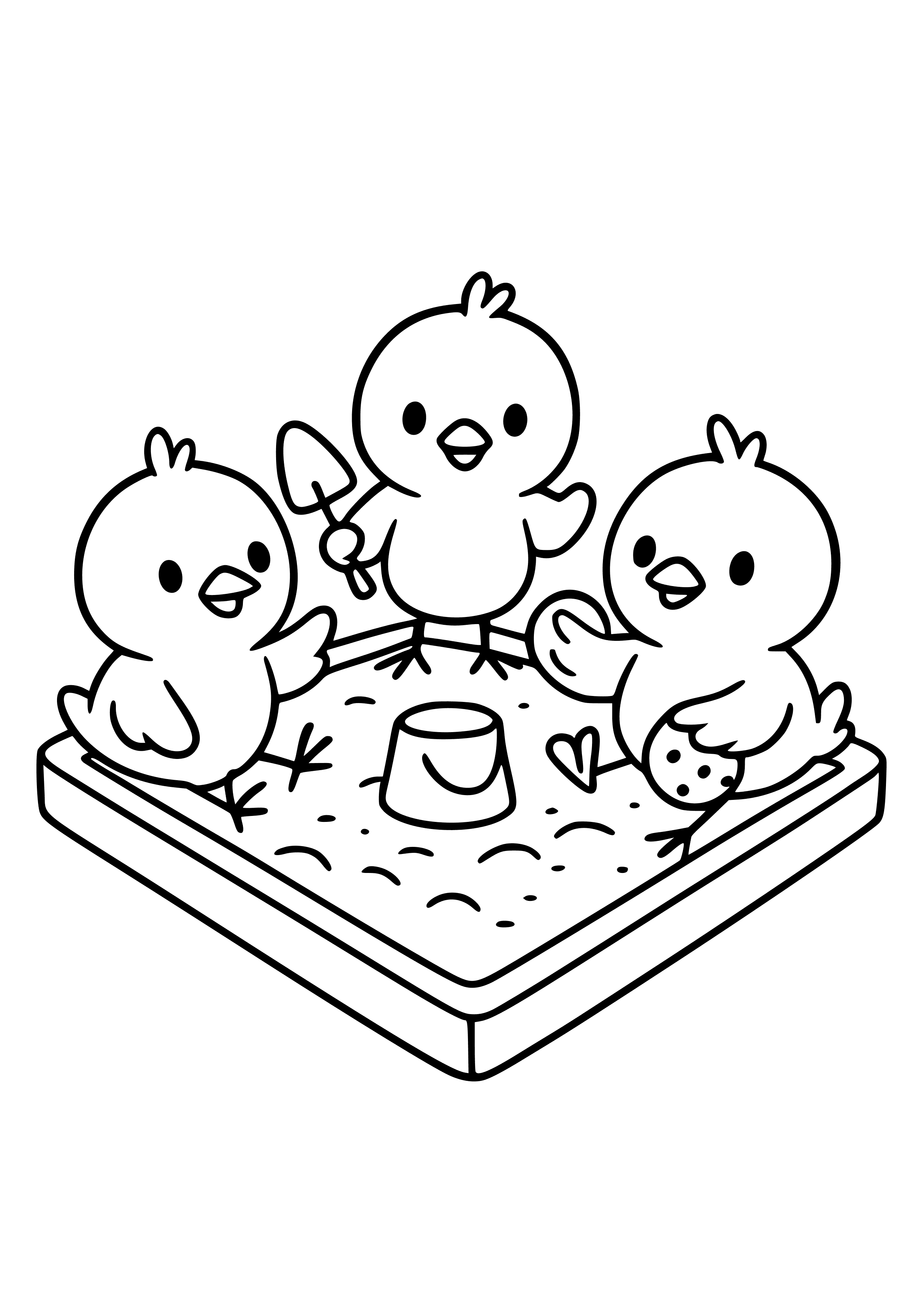 Chicks Playing in a Sandbox Coloring Page