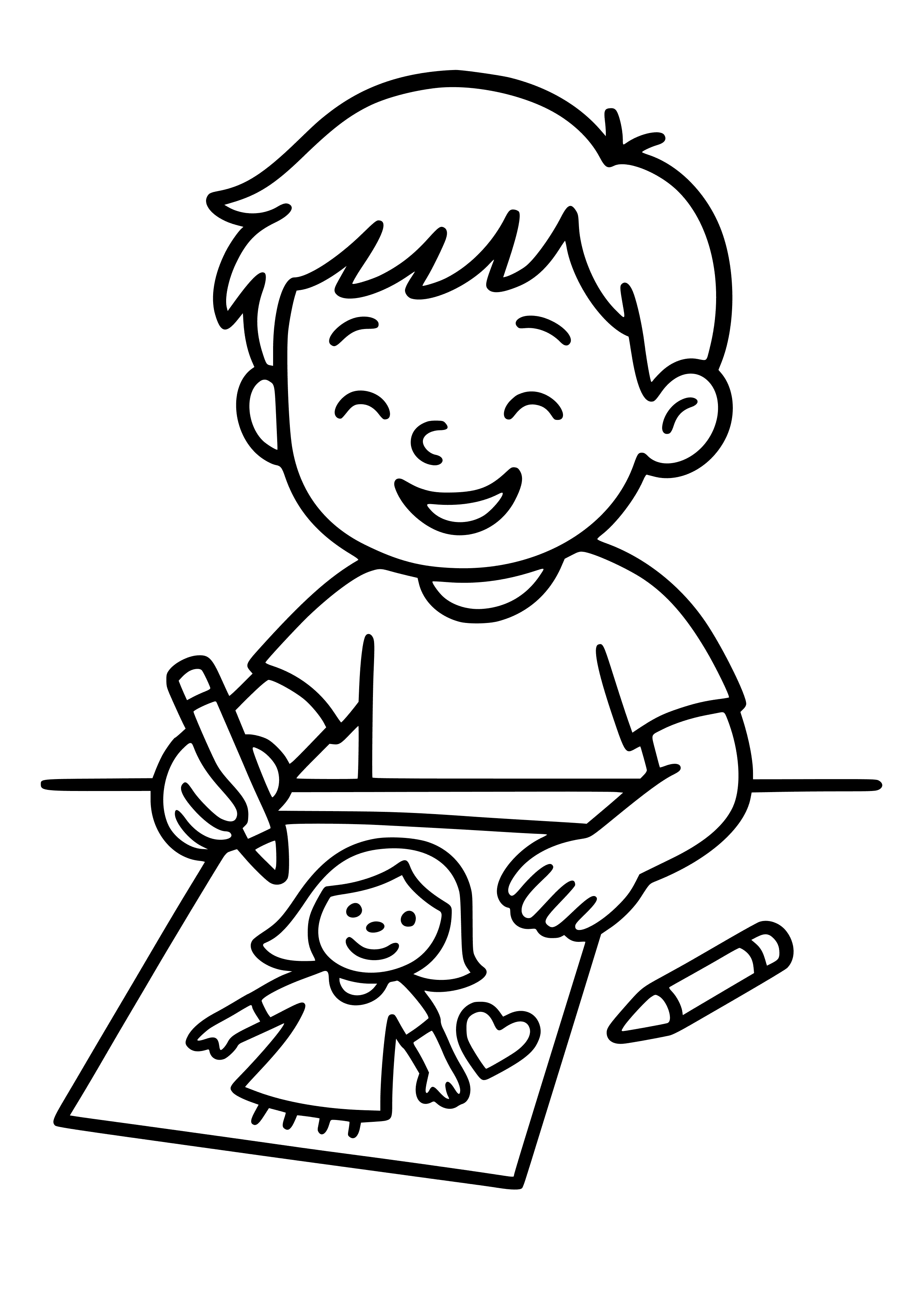 Child Drawing a Picture for Mom Coloring Page