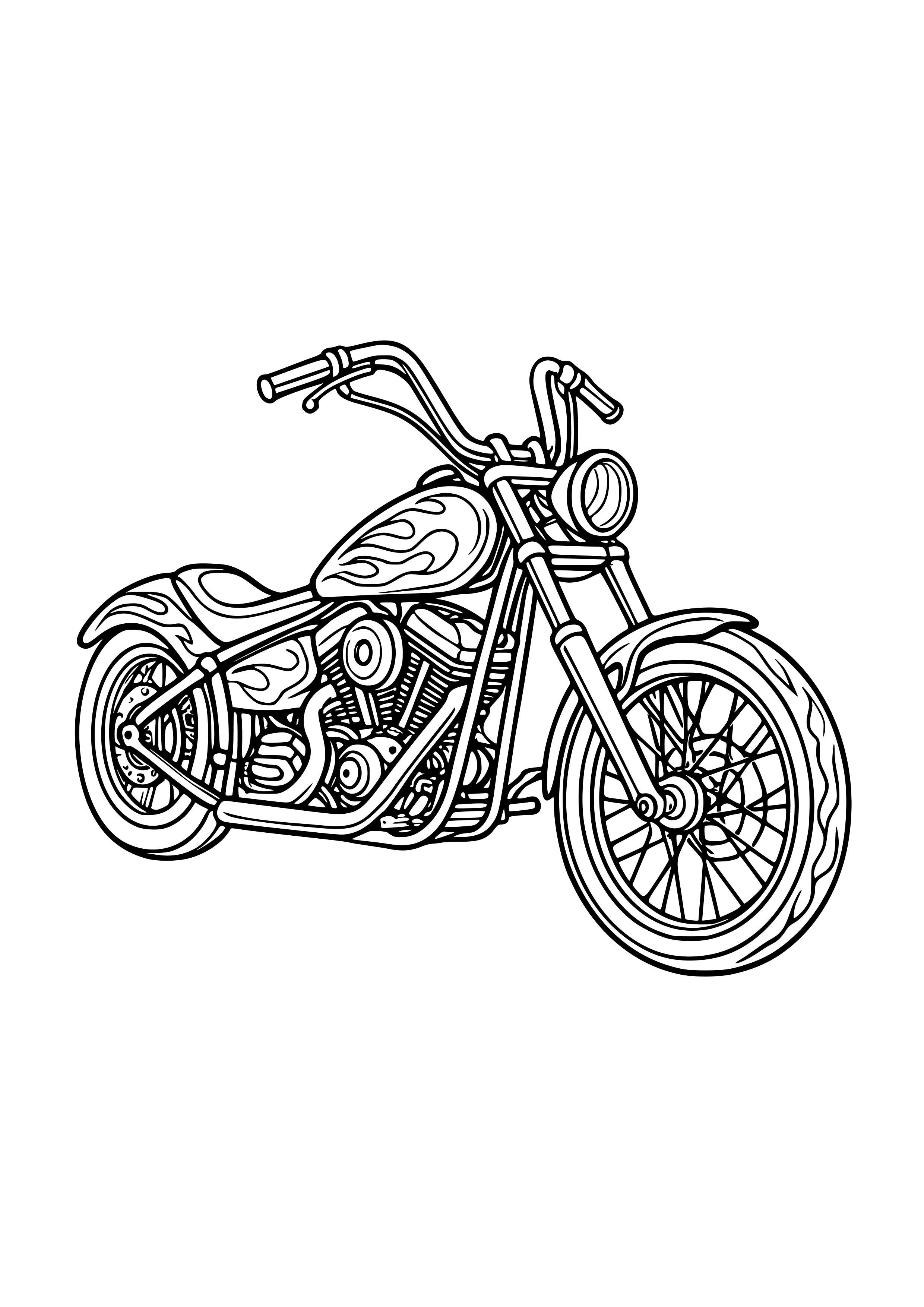 Chopper Motorbike with Flames Coloring Page