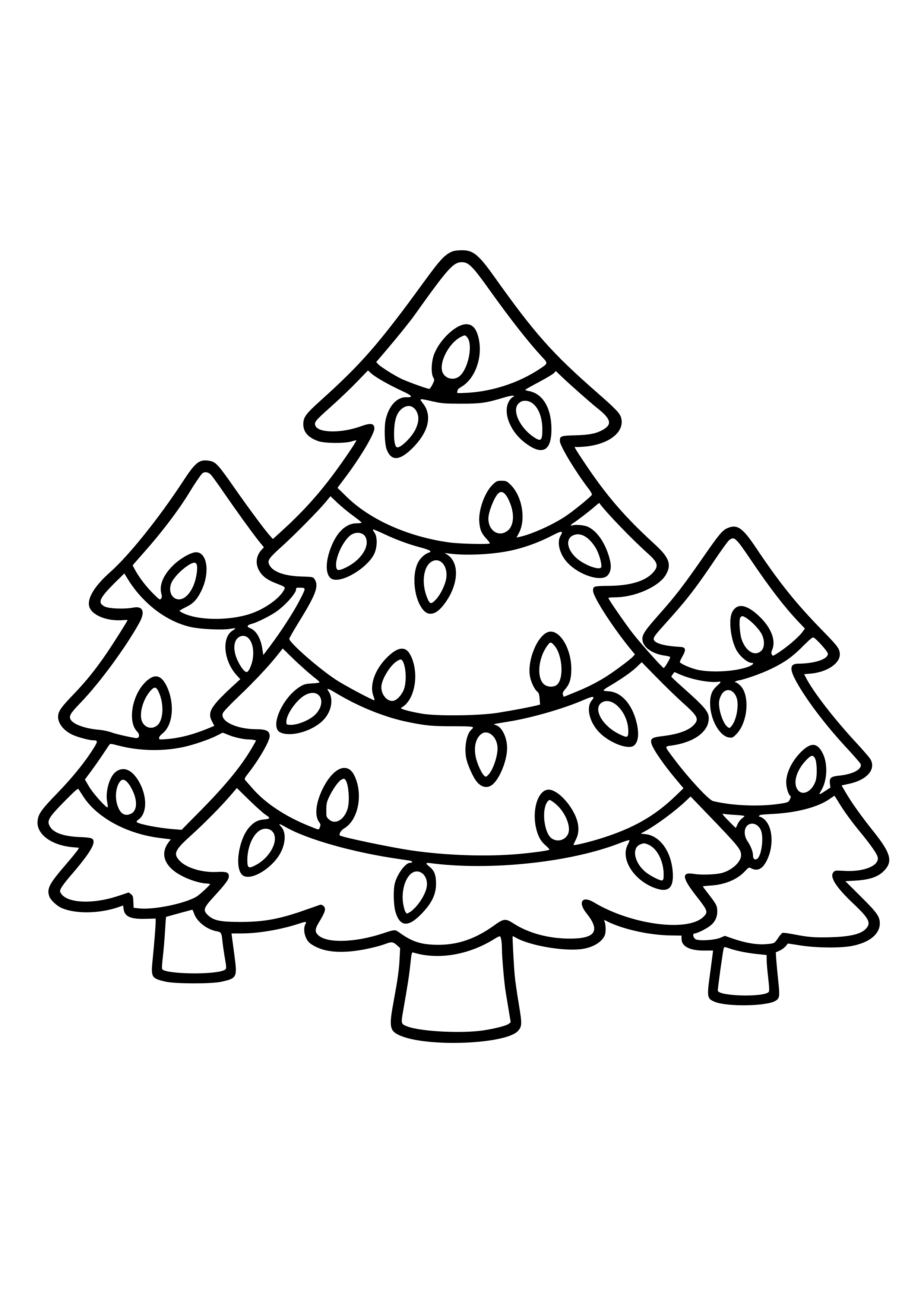 Christmas Lights Wrapped Around Trees Coloring Page