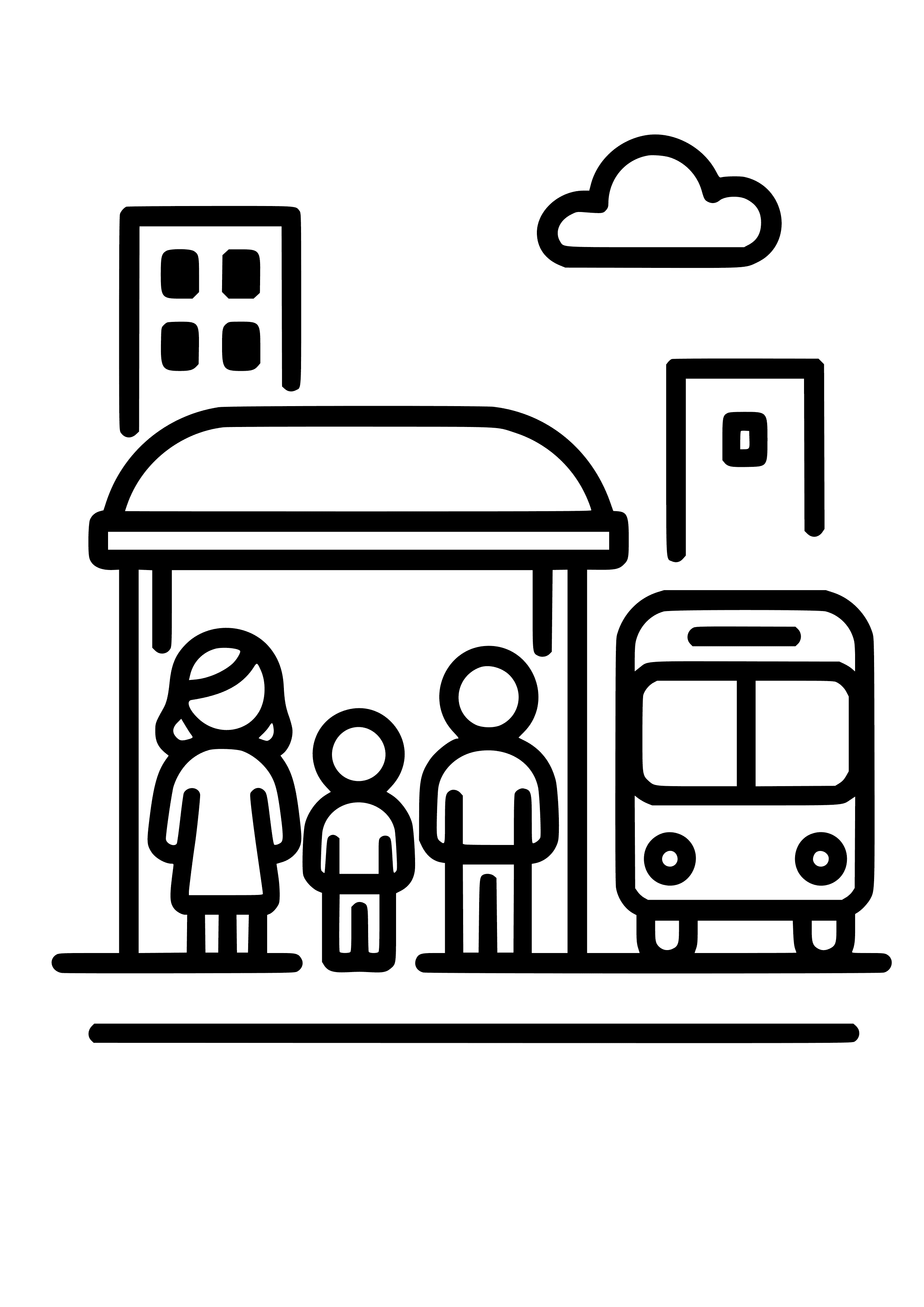 City Bus Stop with People Waiting Coloring Page