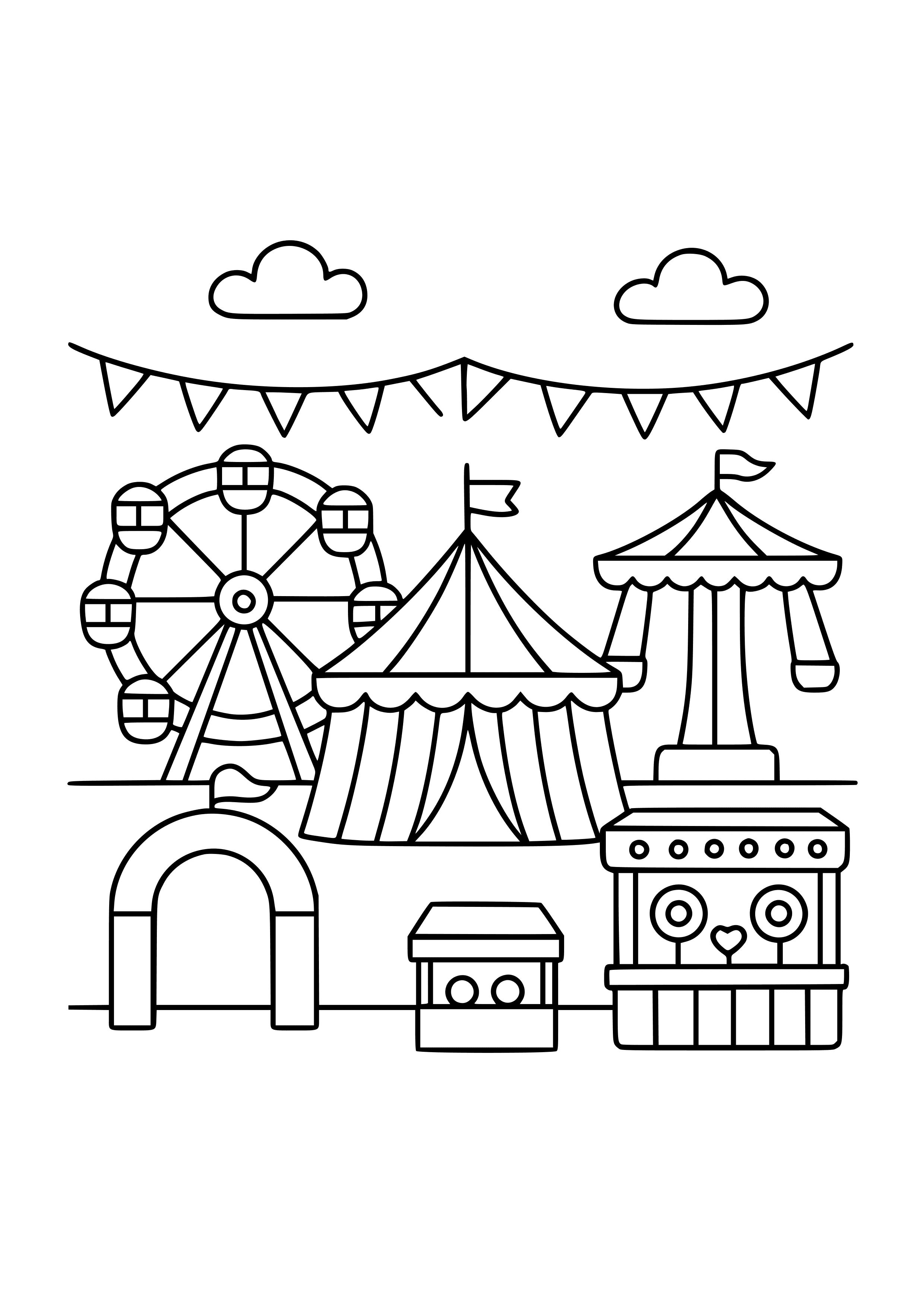City Carnival with Rides and Games Coloring Page