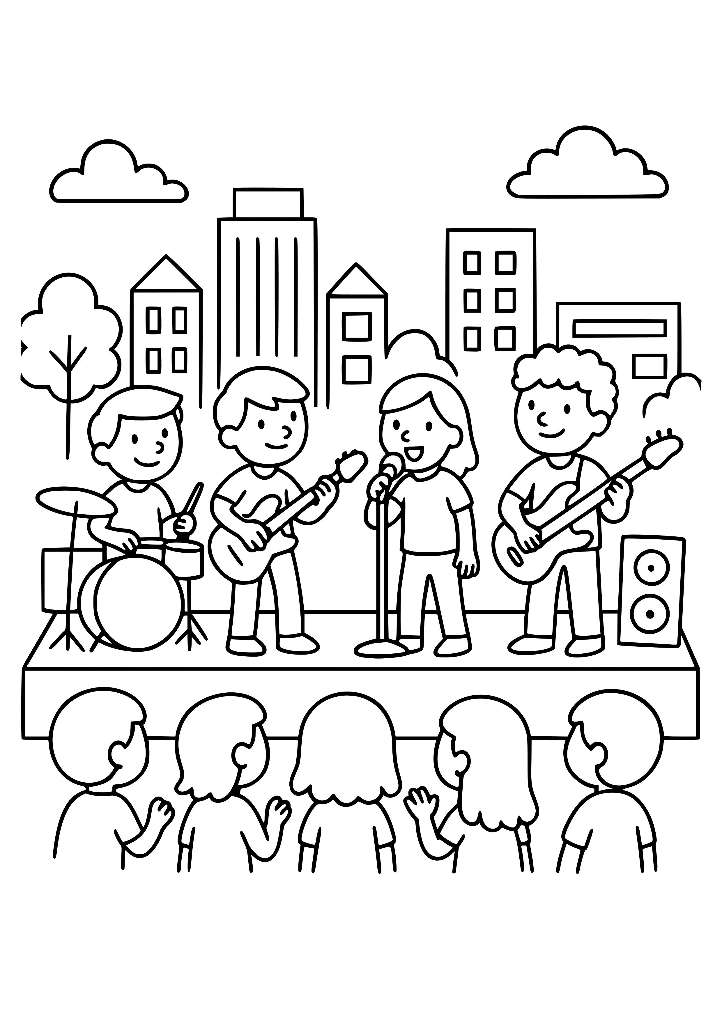City Concert with a Live Band Coloring Page