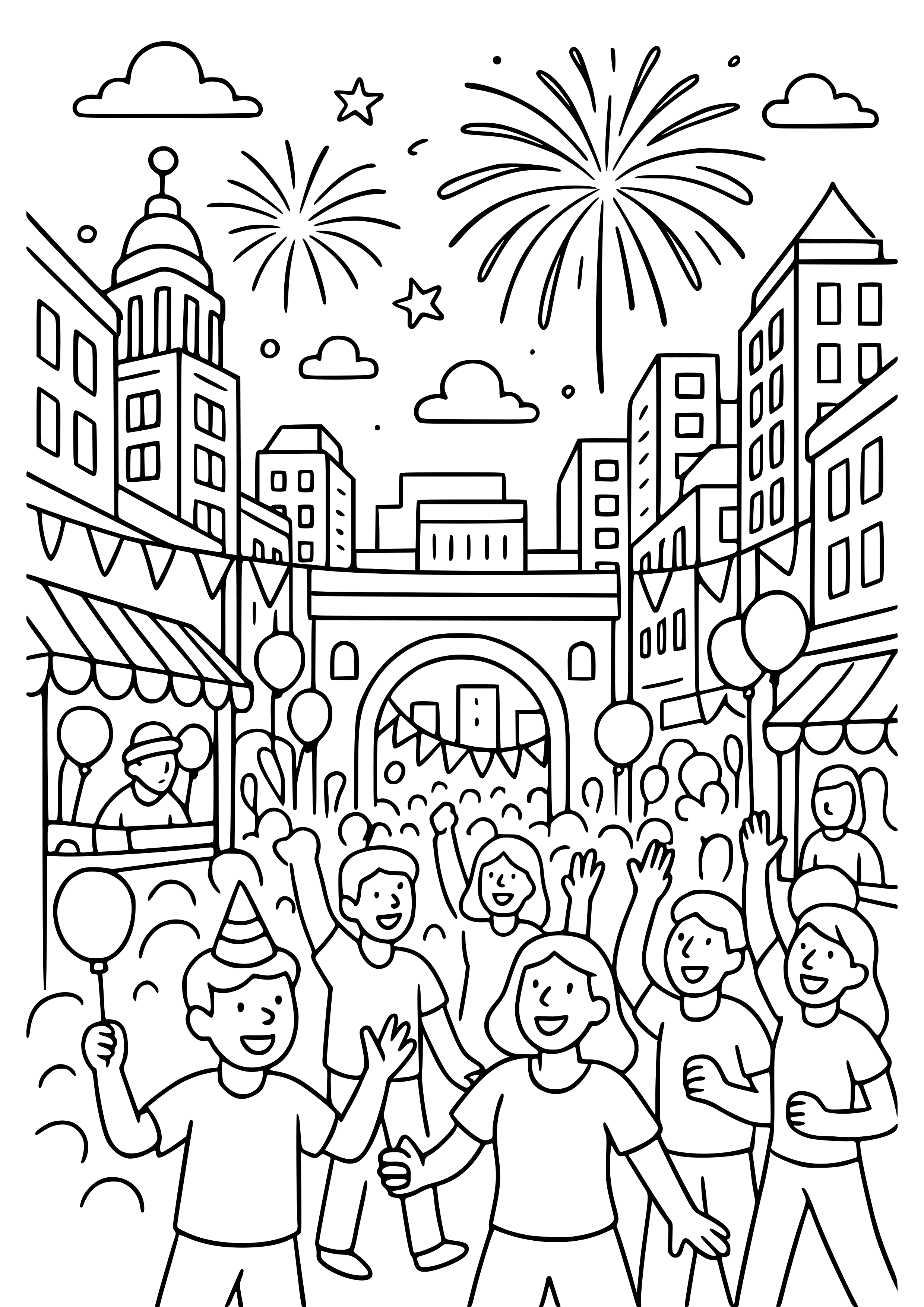 City During a Festival Celebration Coloring Page