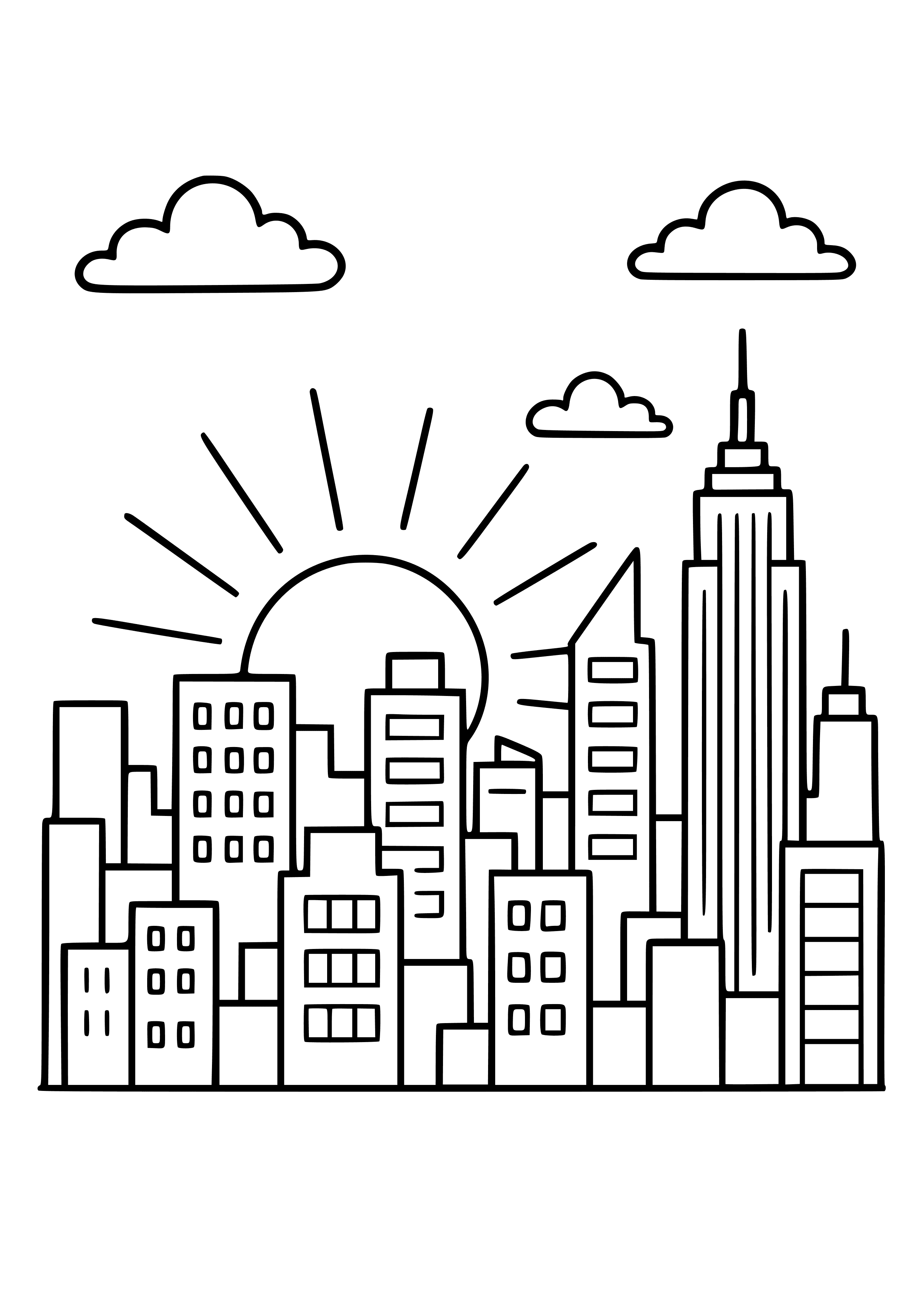 City Skyline at Dawn Coloring Page