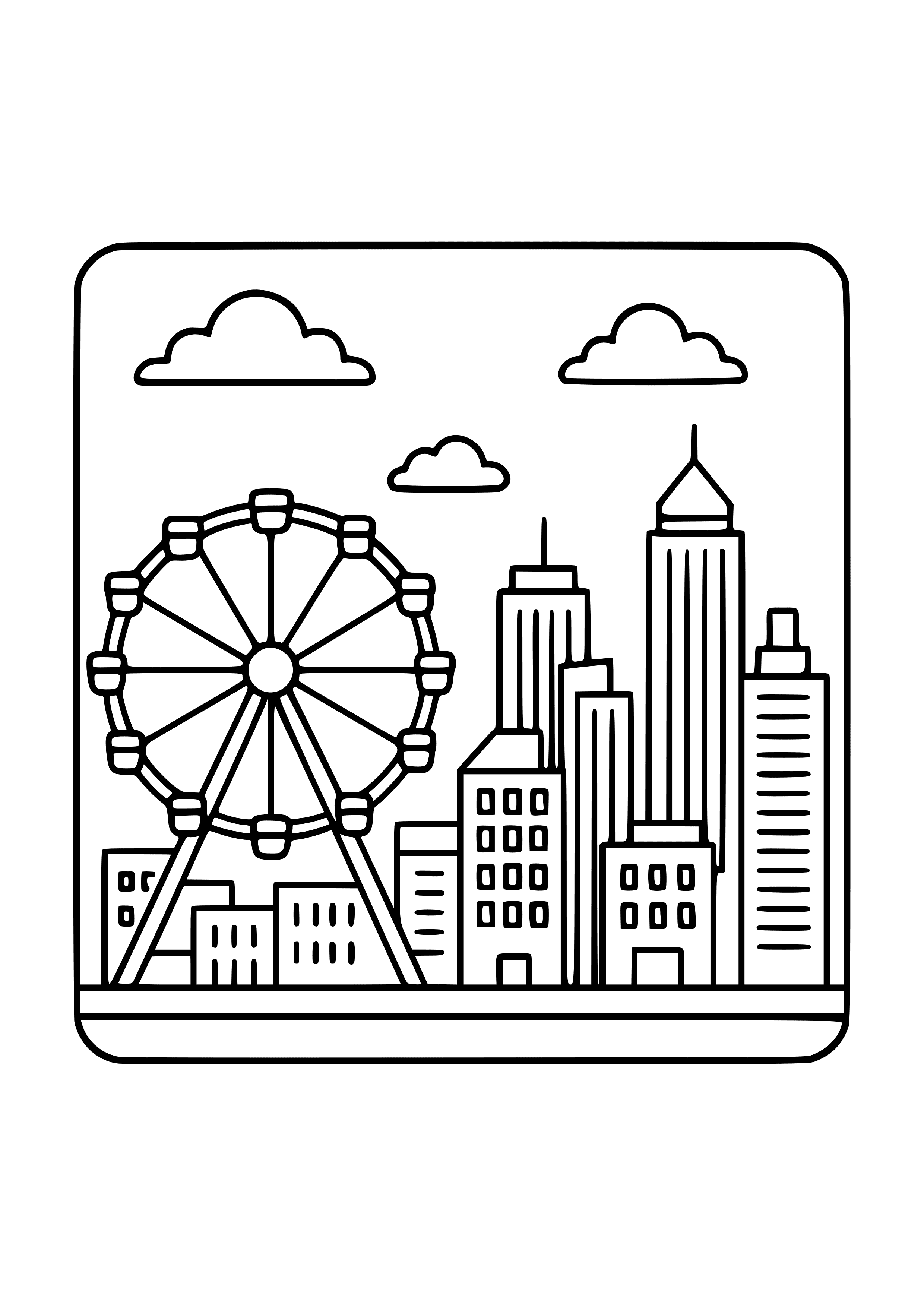 City Skyline with a Ferris Wheel Coloring Page