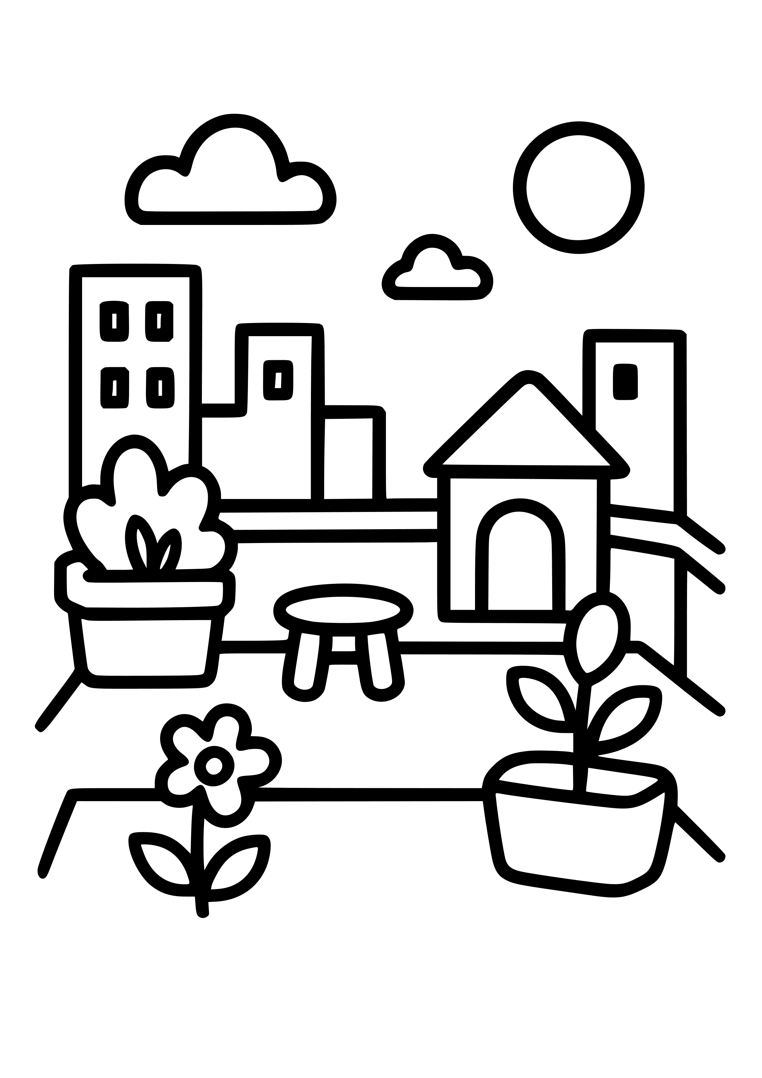 City Terrace with Rooftop Gardens Coloring Page