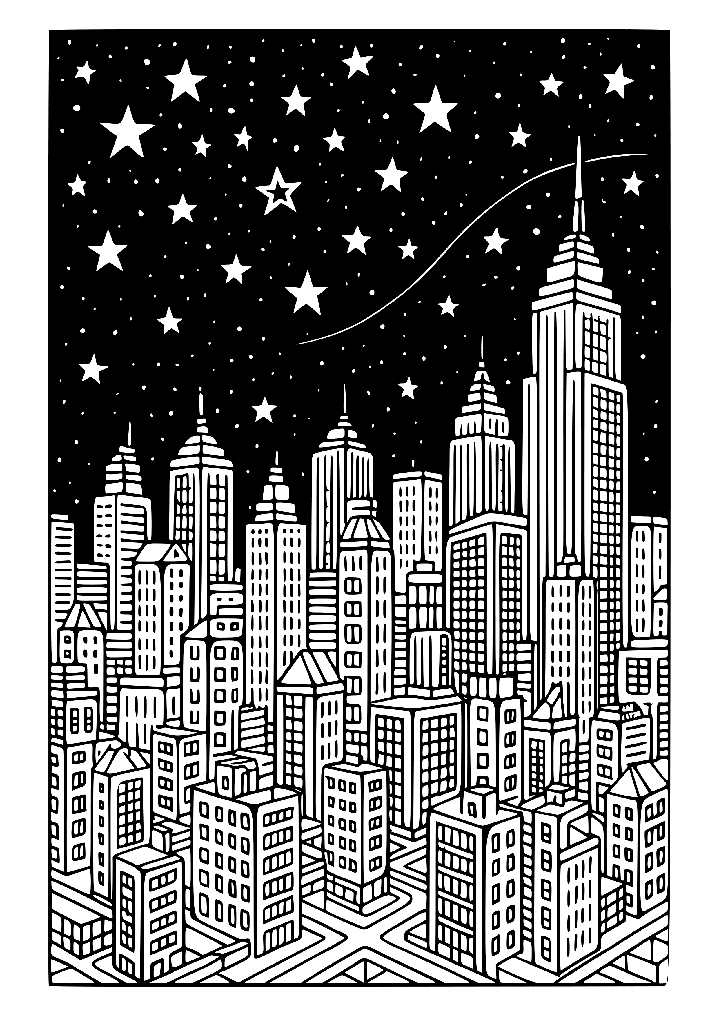 City Under the Stars Coloring Page