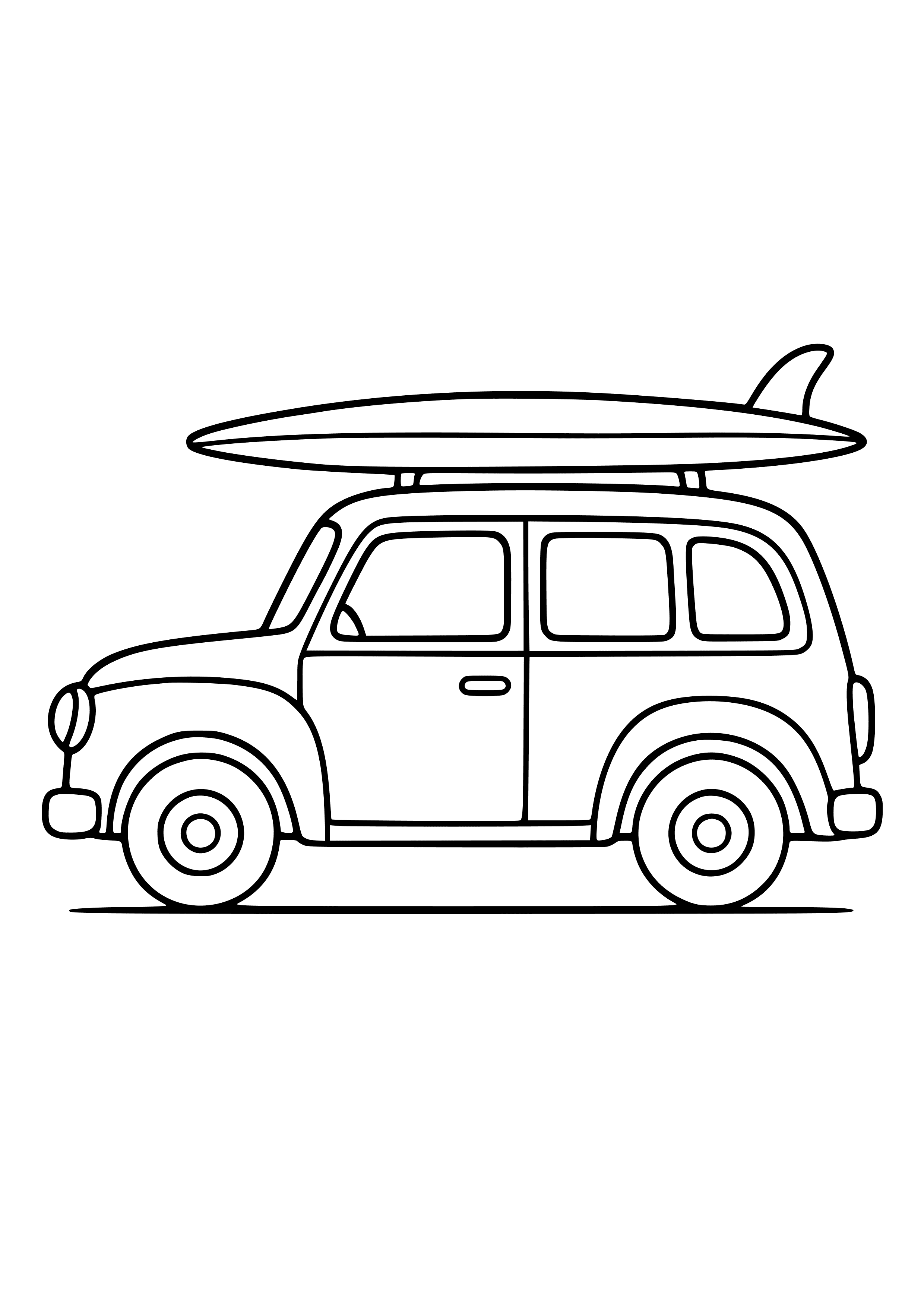 Classic Car with a Surfboard on Top Coloring Page