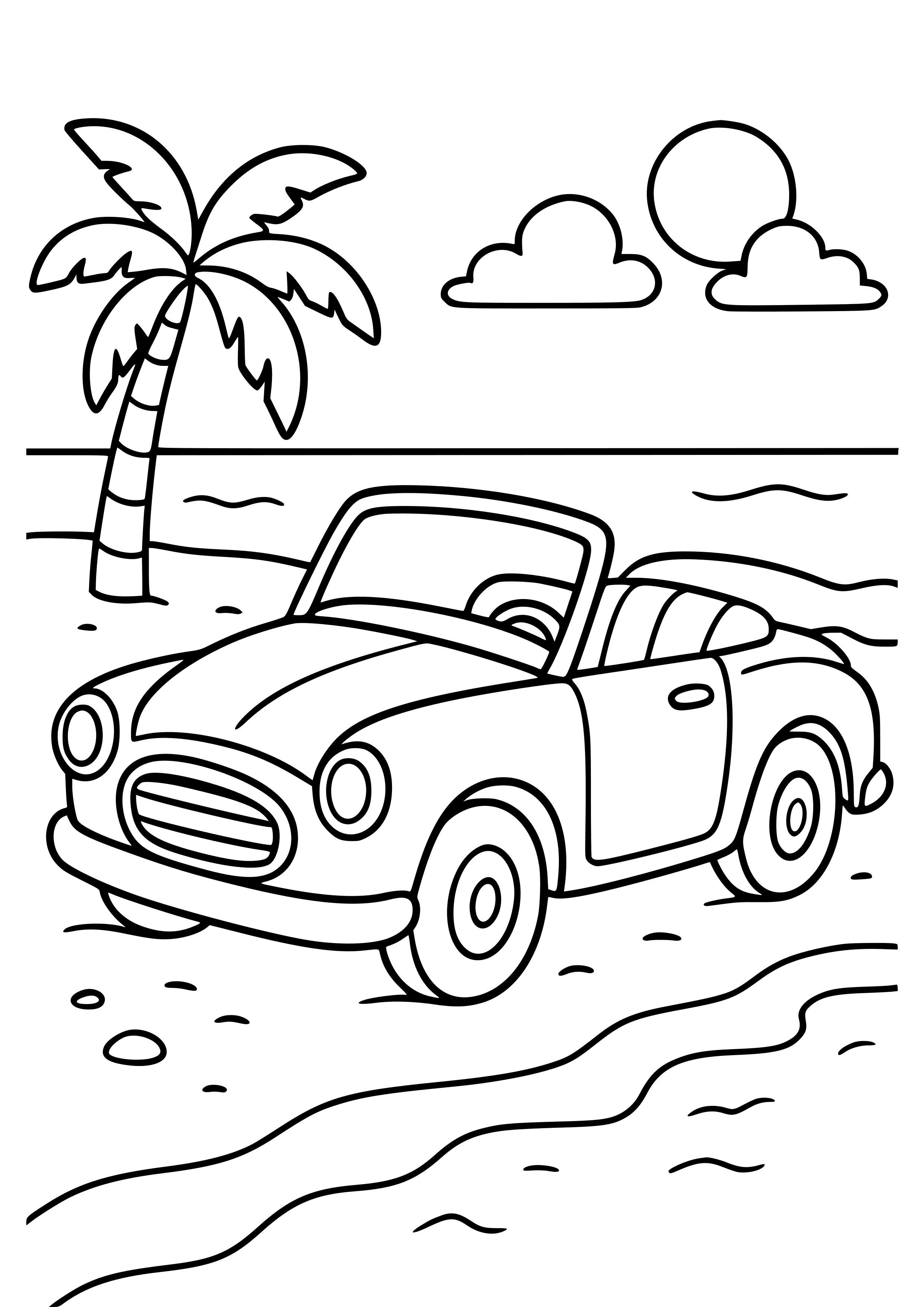Classic Convertible at the Beach Coloring Page
