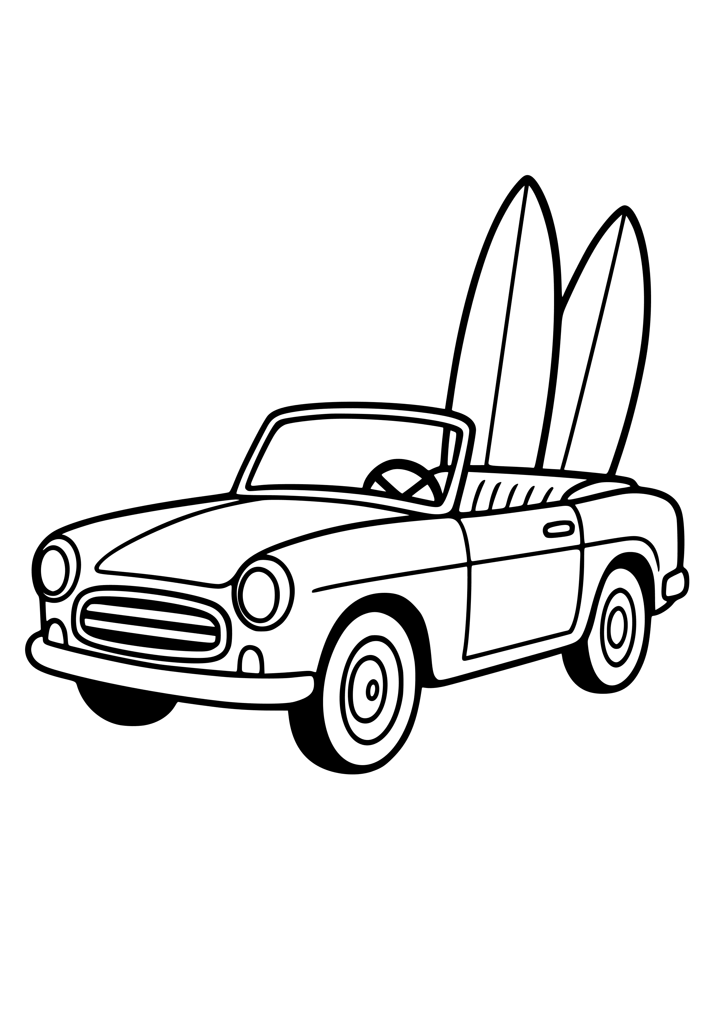 Classic Convertible with Surfboards Coloring Page