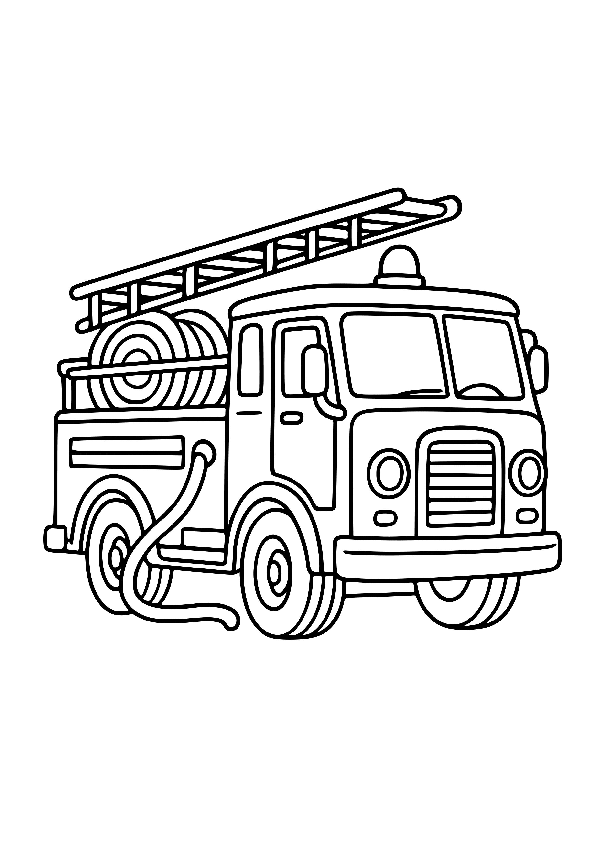 Classic Fire Engine with Hoses Coloring Page