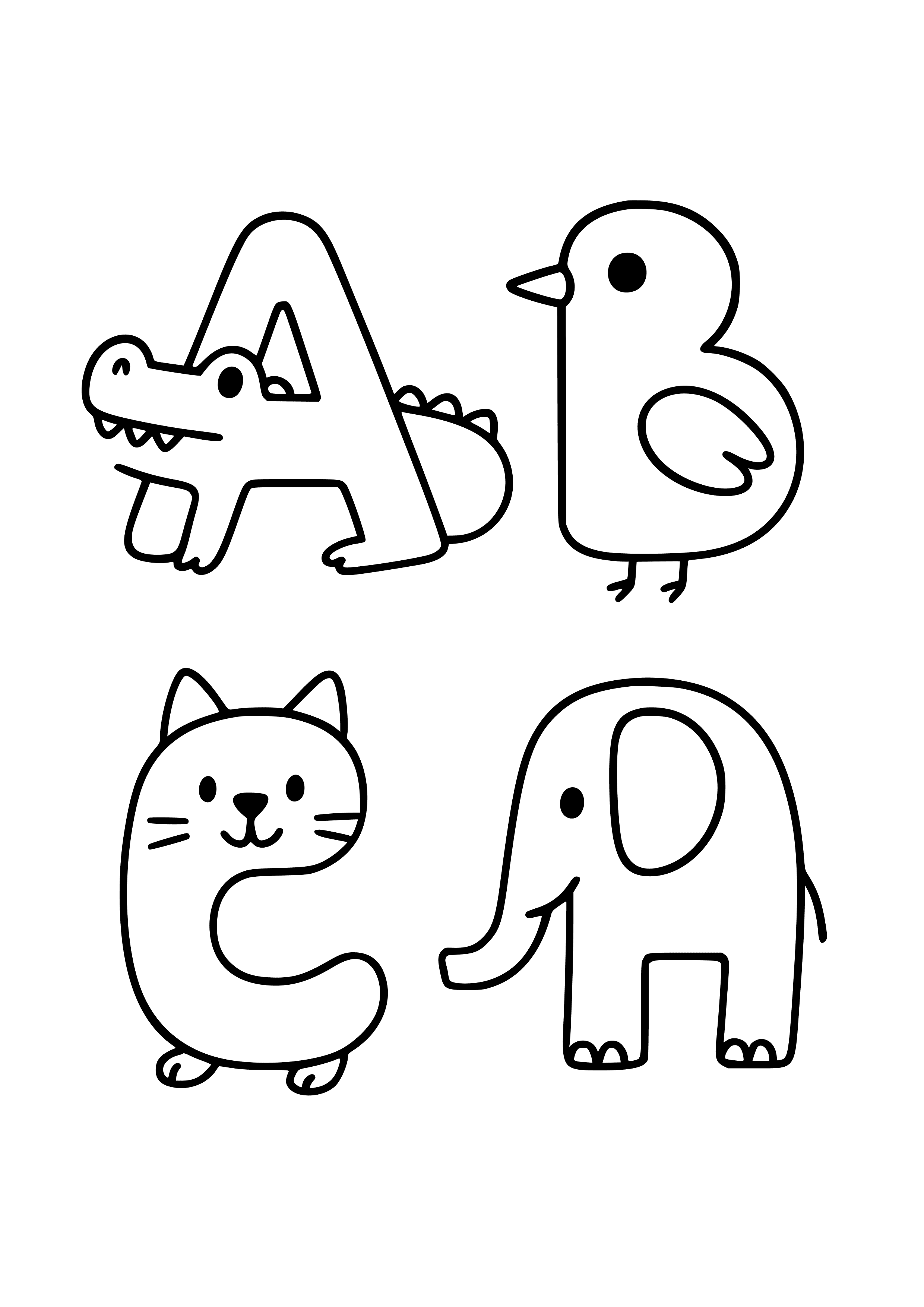 Colorful Alphabet Animals Coloring Page