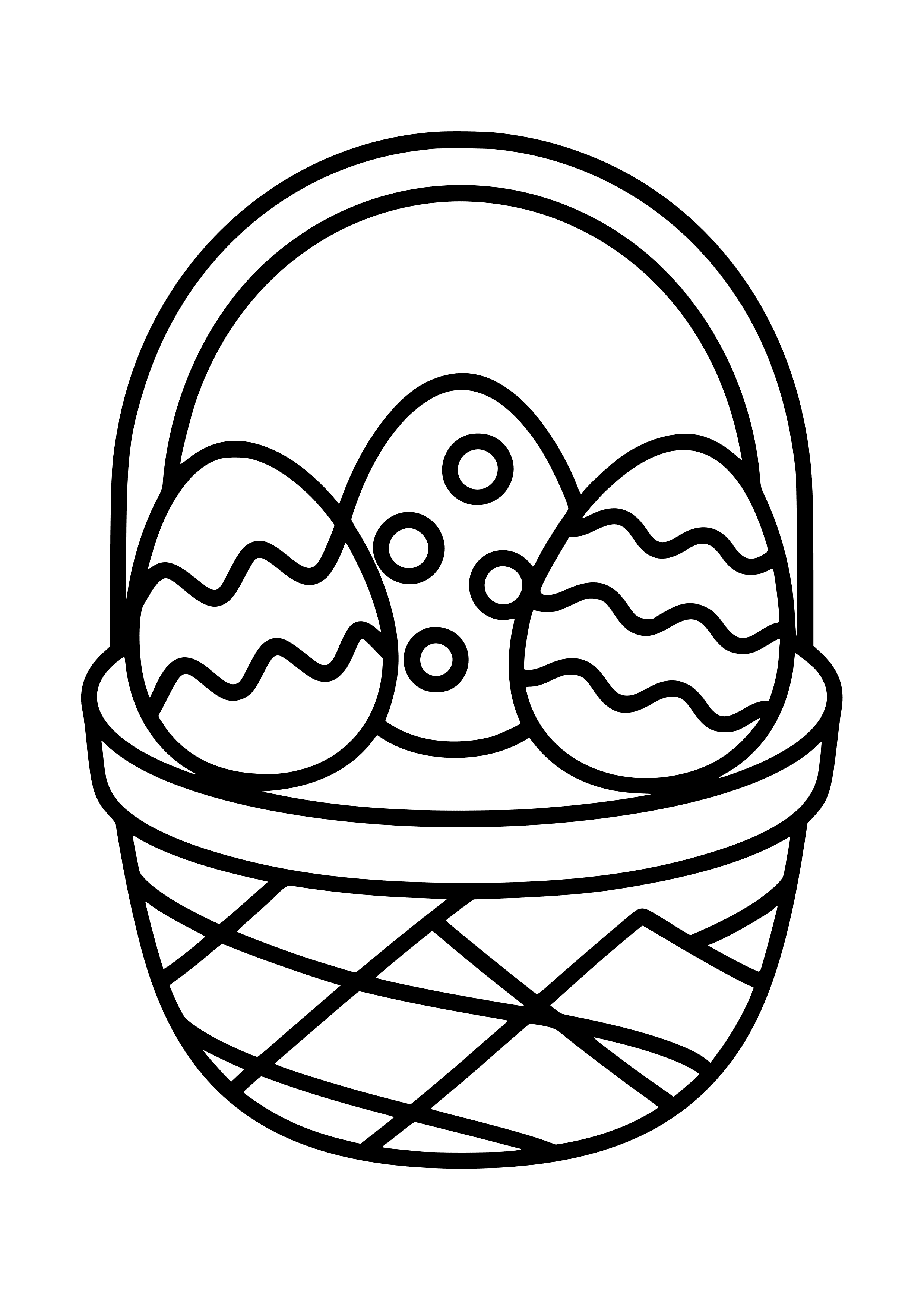 Colorful Decorated Eggs in a Basket Coloring Page