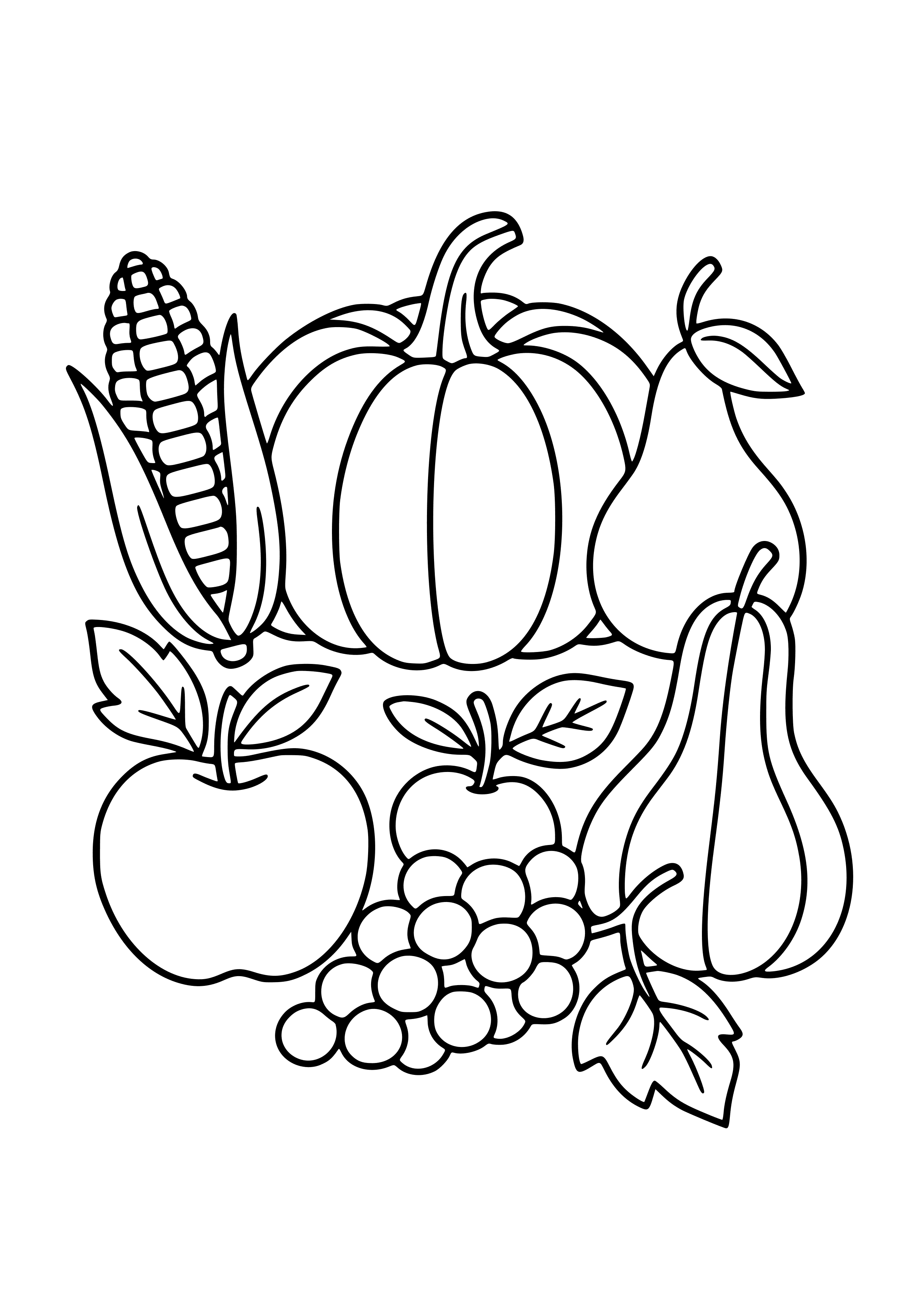 Colorful Fall Fruits and Vegetables Coloring Page