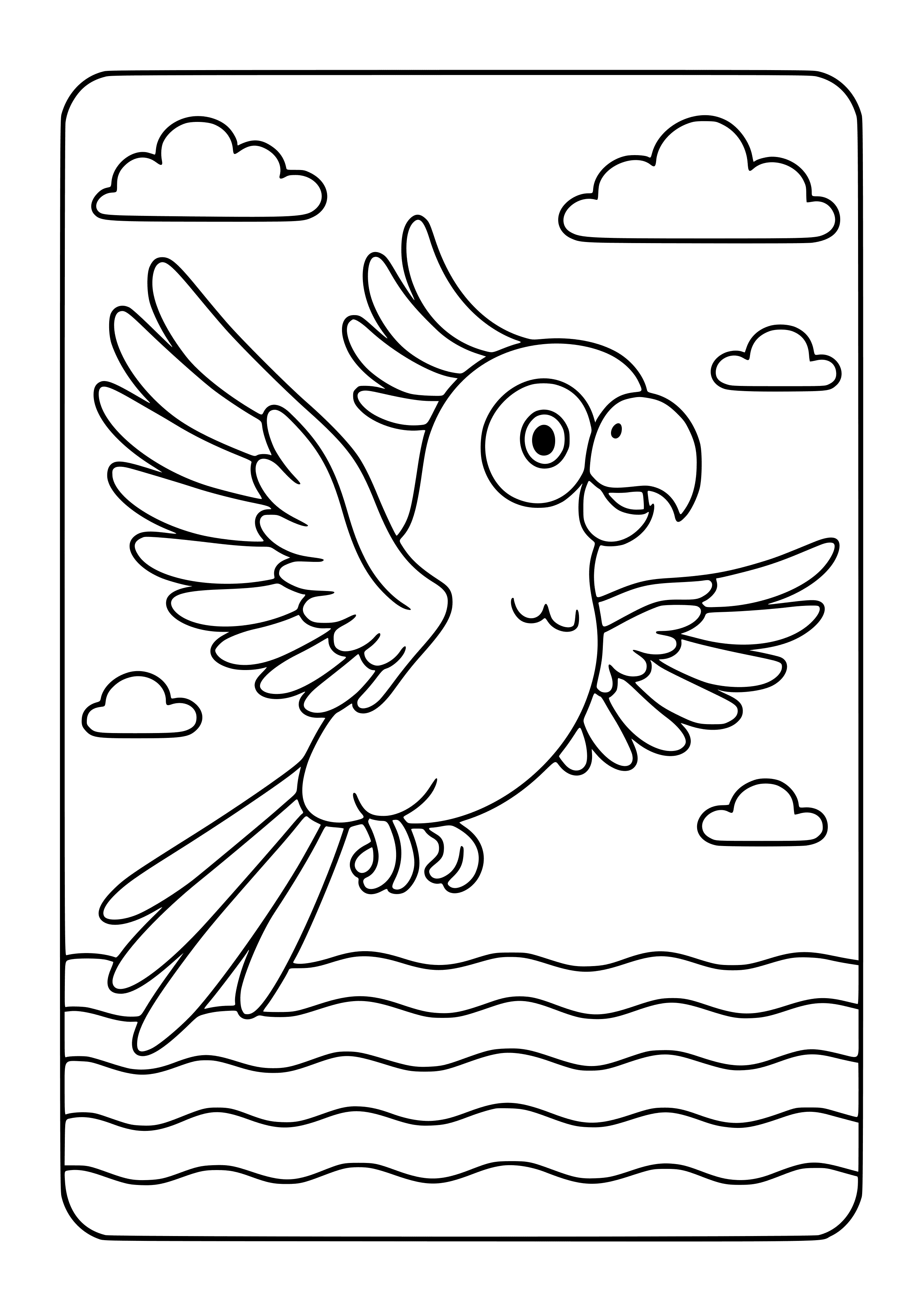 Colorful Parrot Flying Over the Ocean Coloring Page
