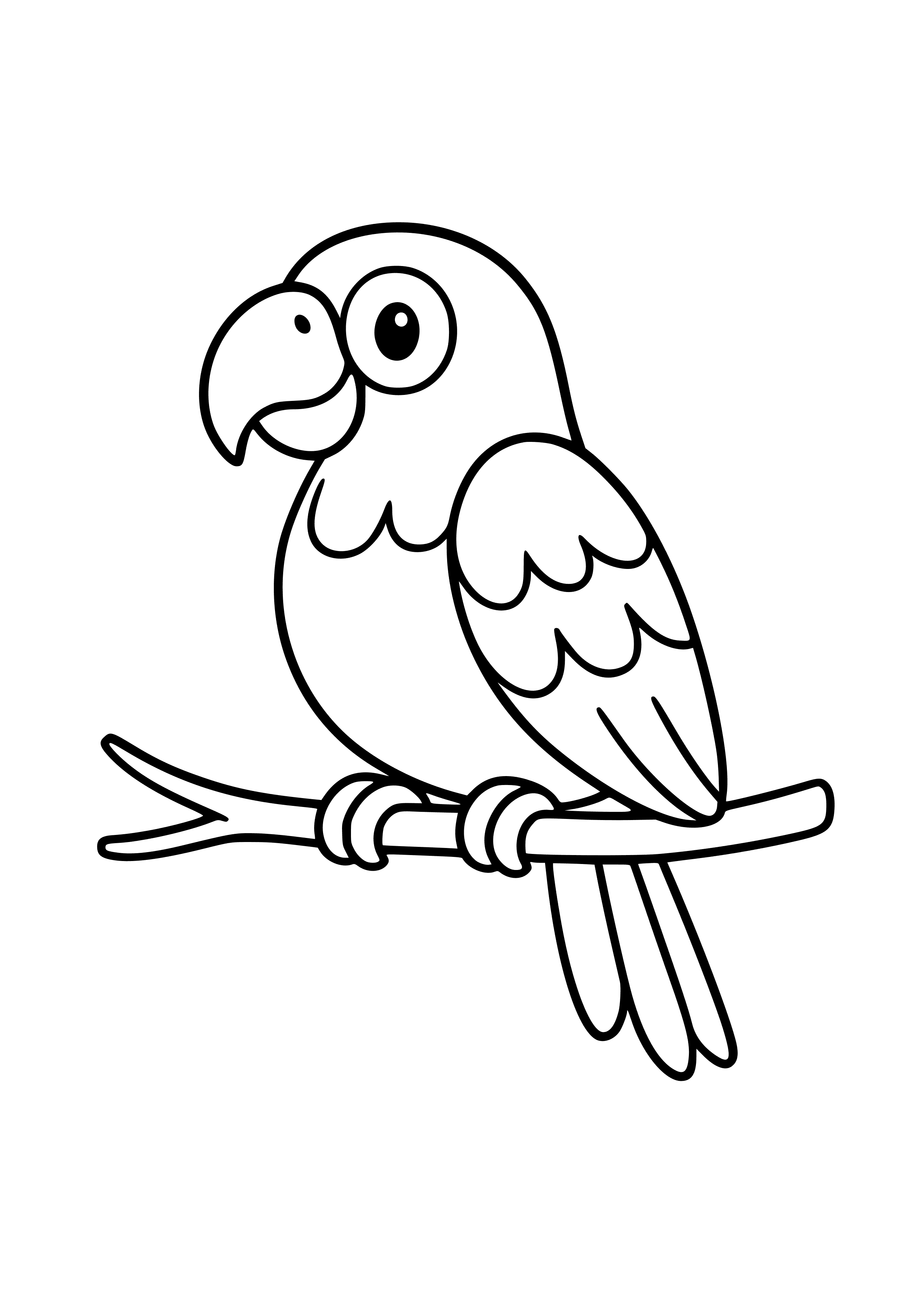 Colorful Parrot Perched on a Branch Coloring Page