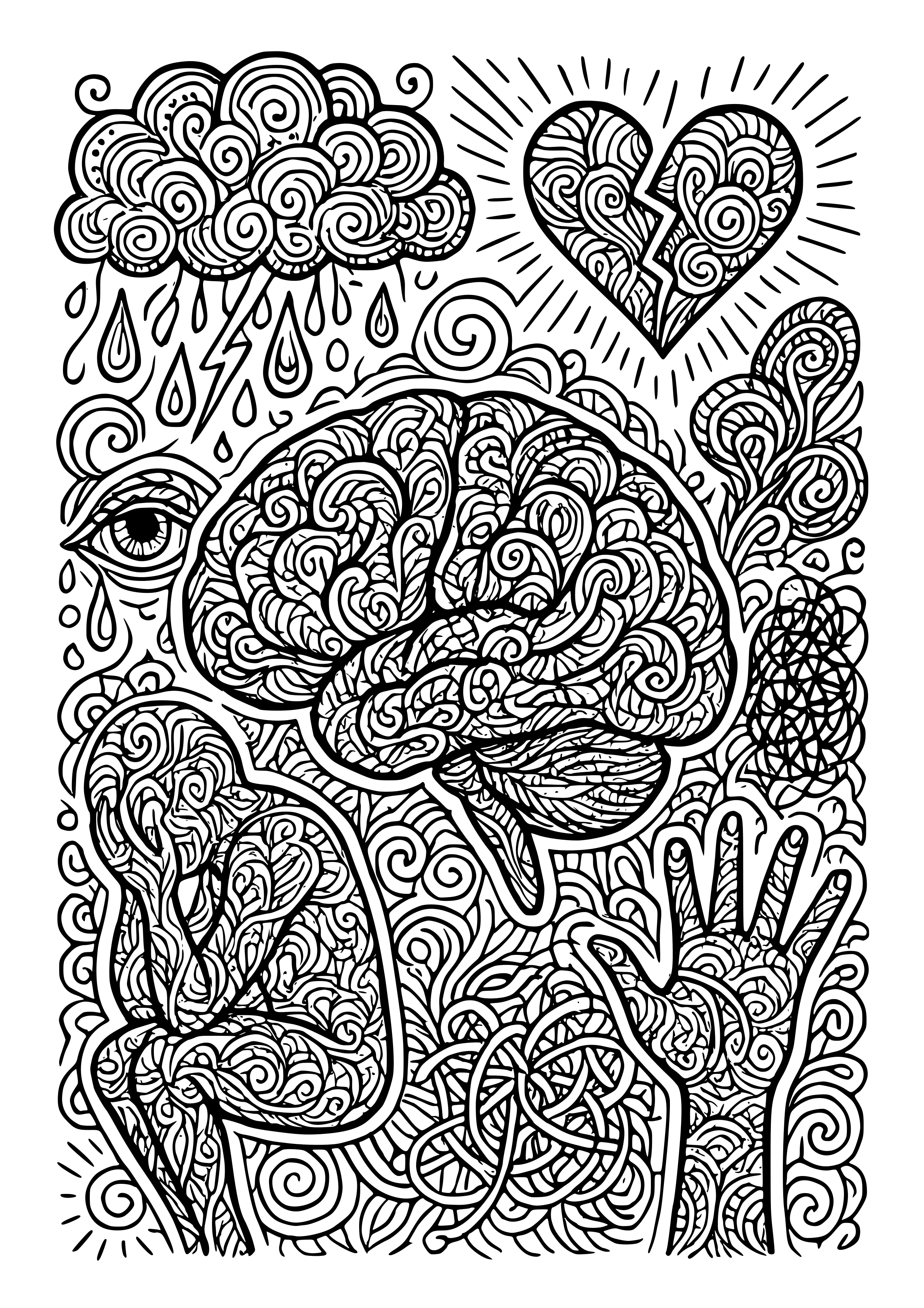 Complex Designs Symbolizing Emotional Struggles Coloring Page