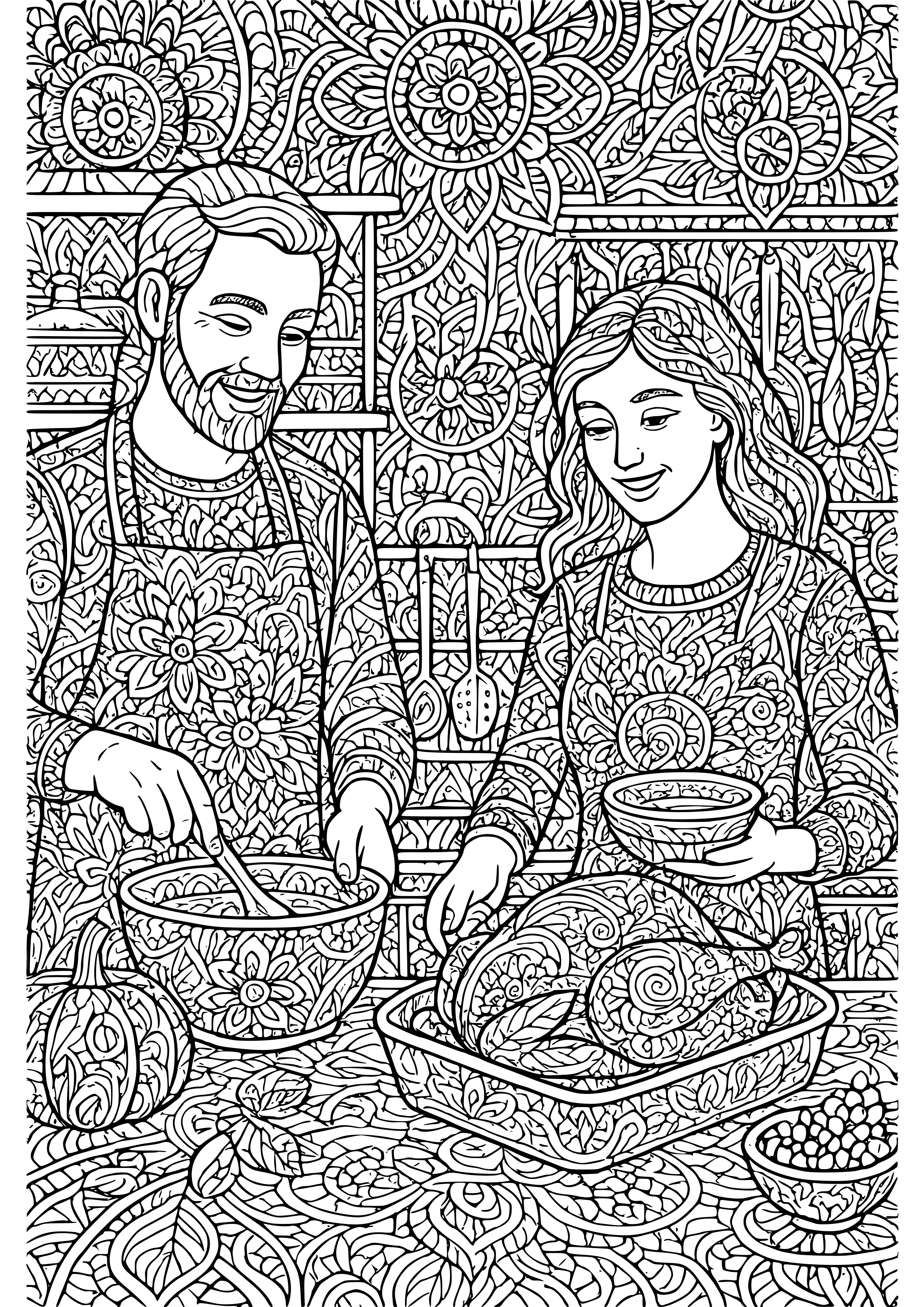 Cooking Together in the Kitchen Coloring Page