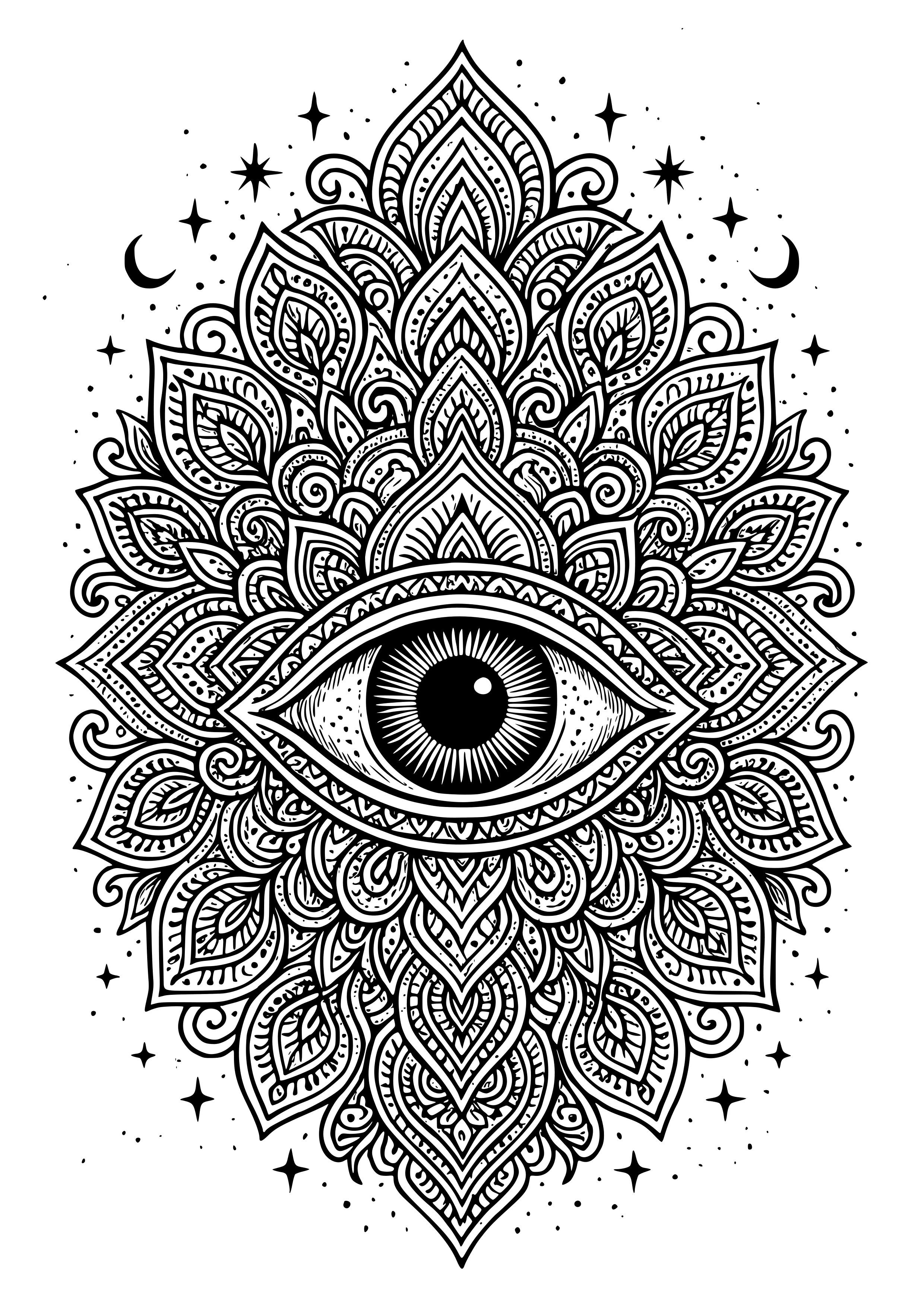 Cosmic Eye with Spiritual Motifs Coloring Page
